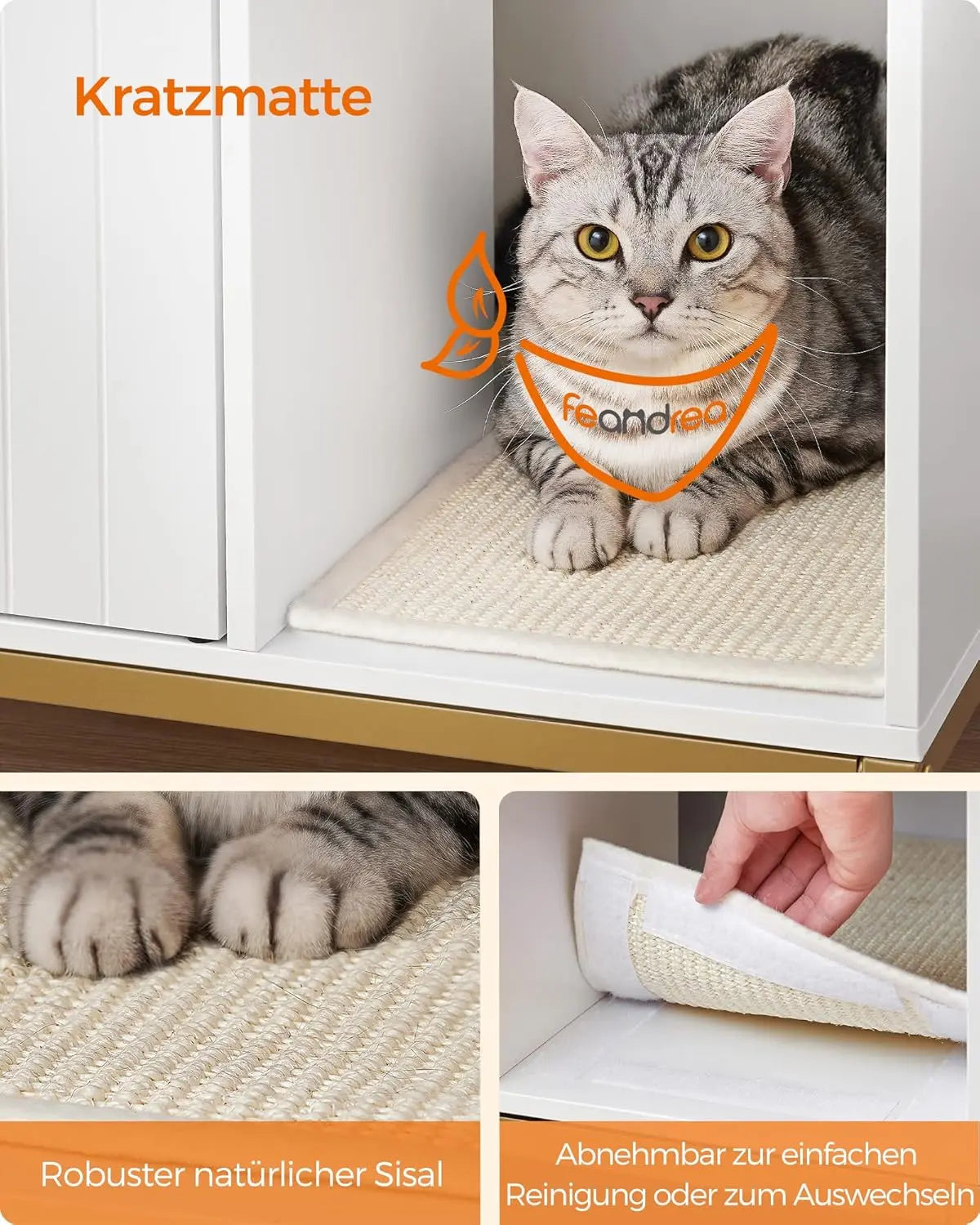 Katzenklo-Schrank mit Kratzmatte weiss-gold von Songmics