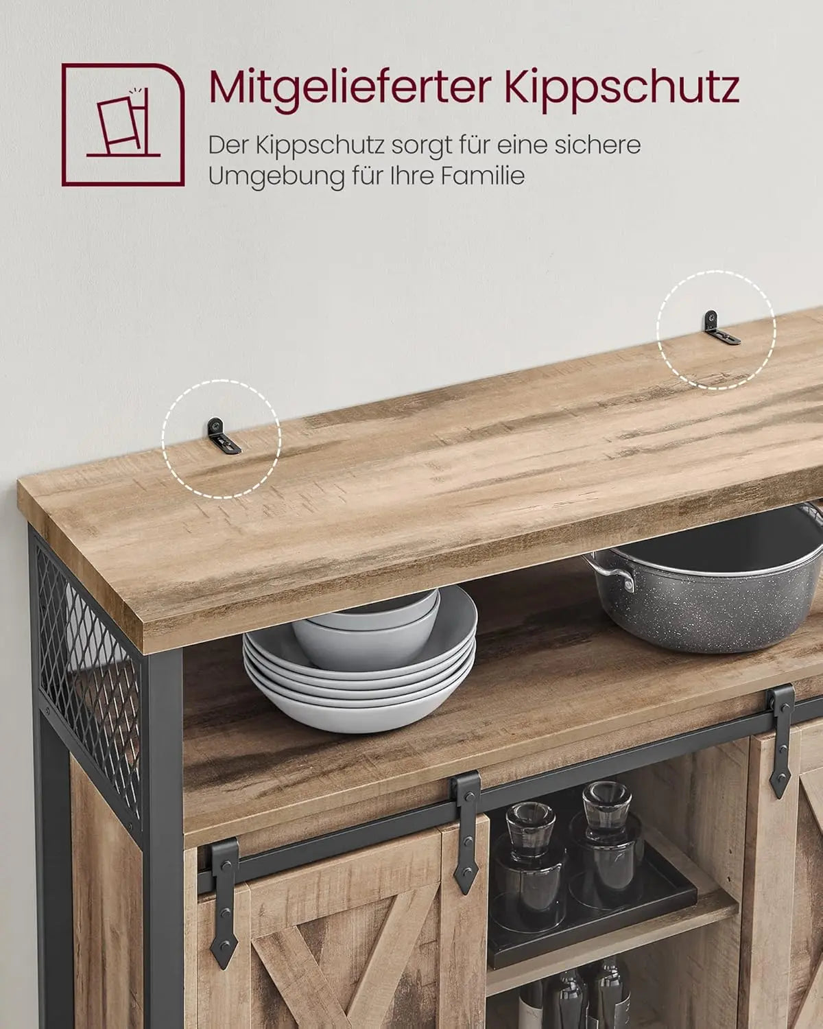 Sideboard Landhausstil Schiebetüren naturfarben Holz von Songmics