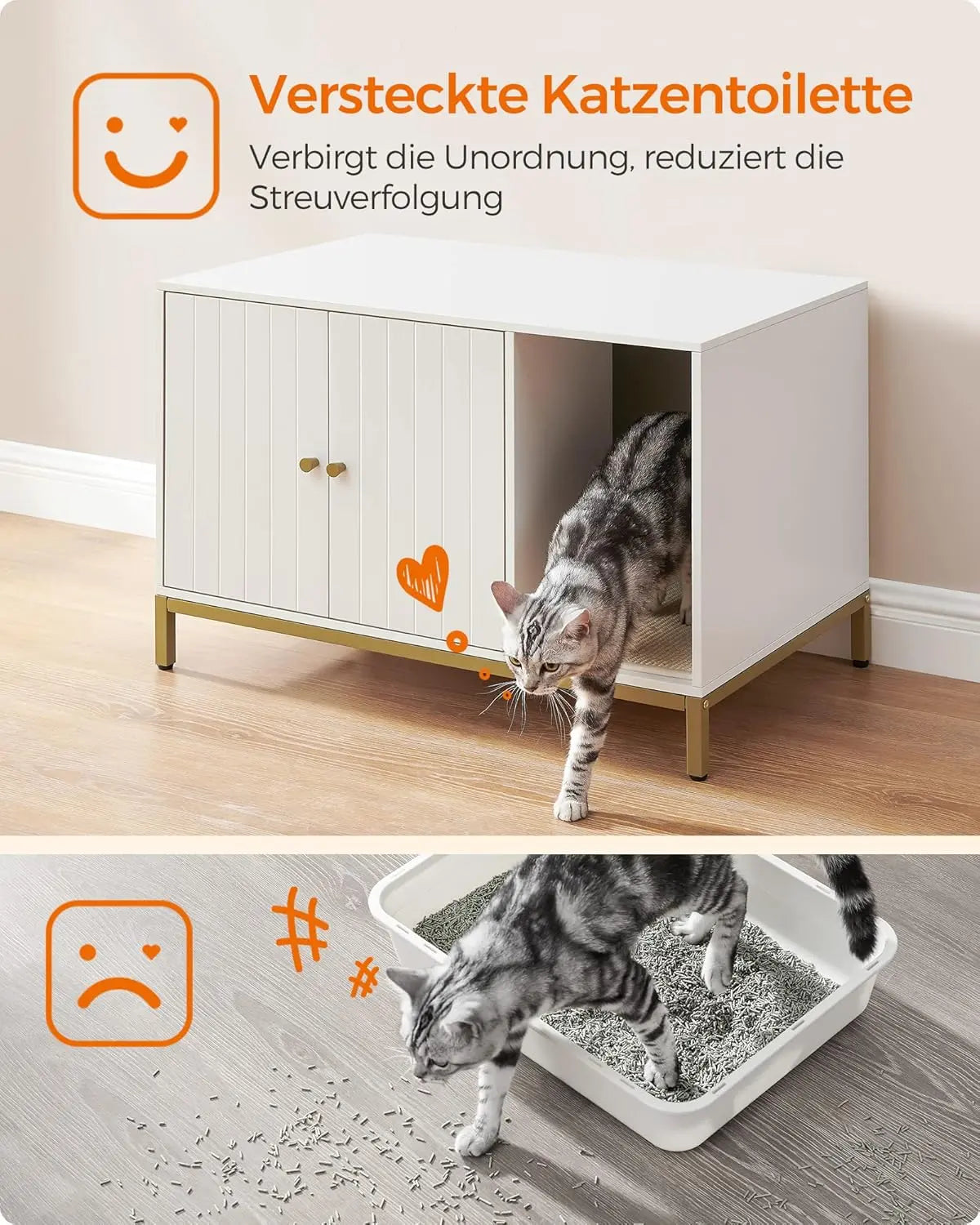 Katzenklo-Schrank mit Kratzmatte weiss-gold von Songmics