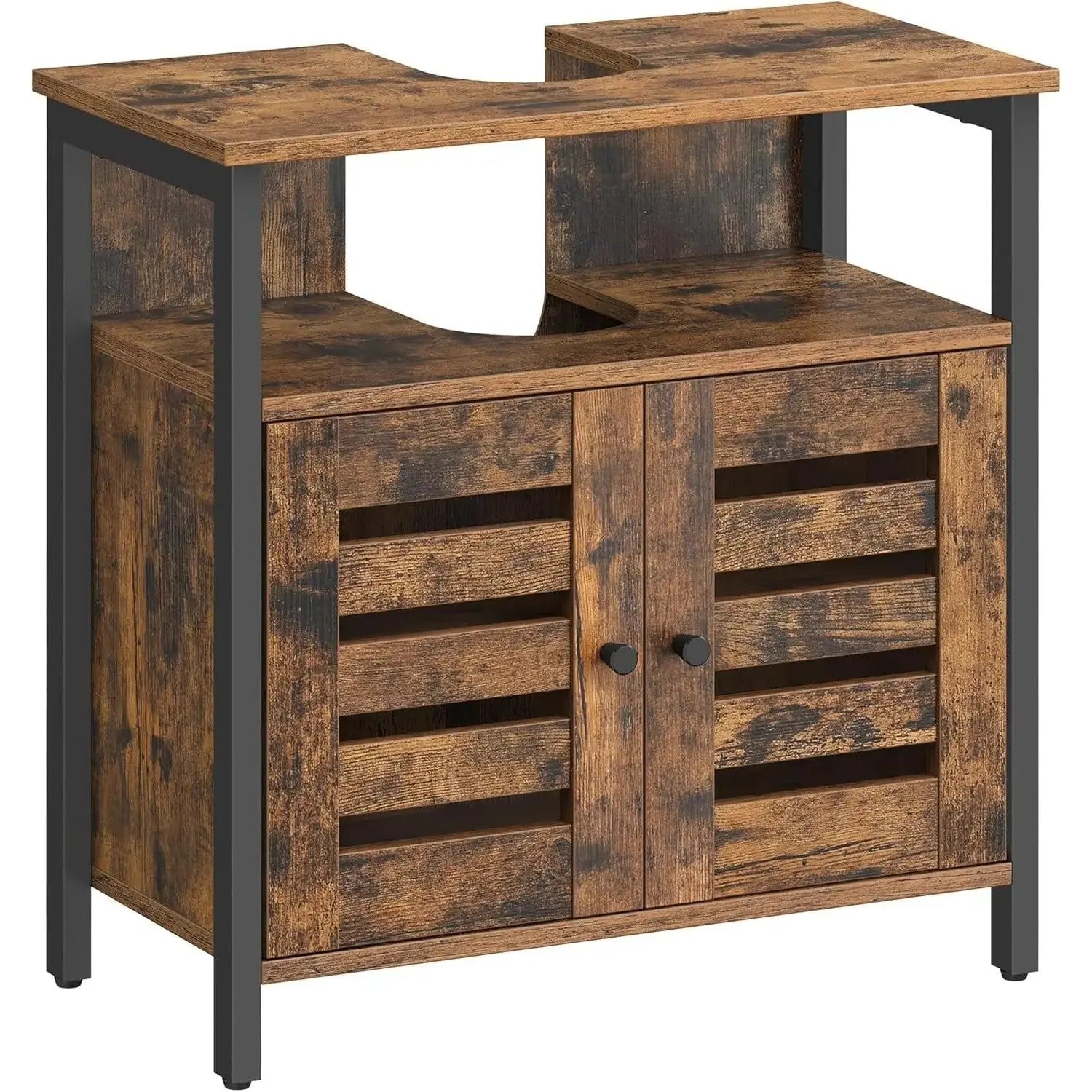 Waschbeckenunterschrank mit Lamellentüren vintagebraun-schwarz von Songmics