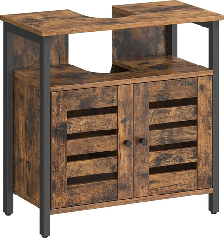 Waschbeckenunterschrank mit Lamellentüren vintagebraun-schwarz von Songmics