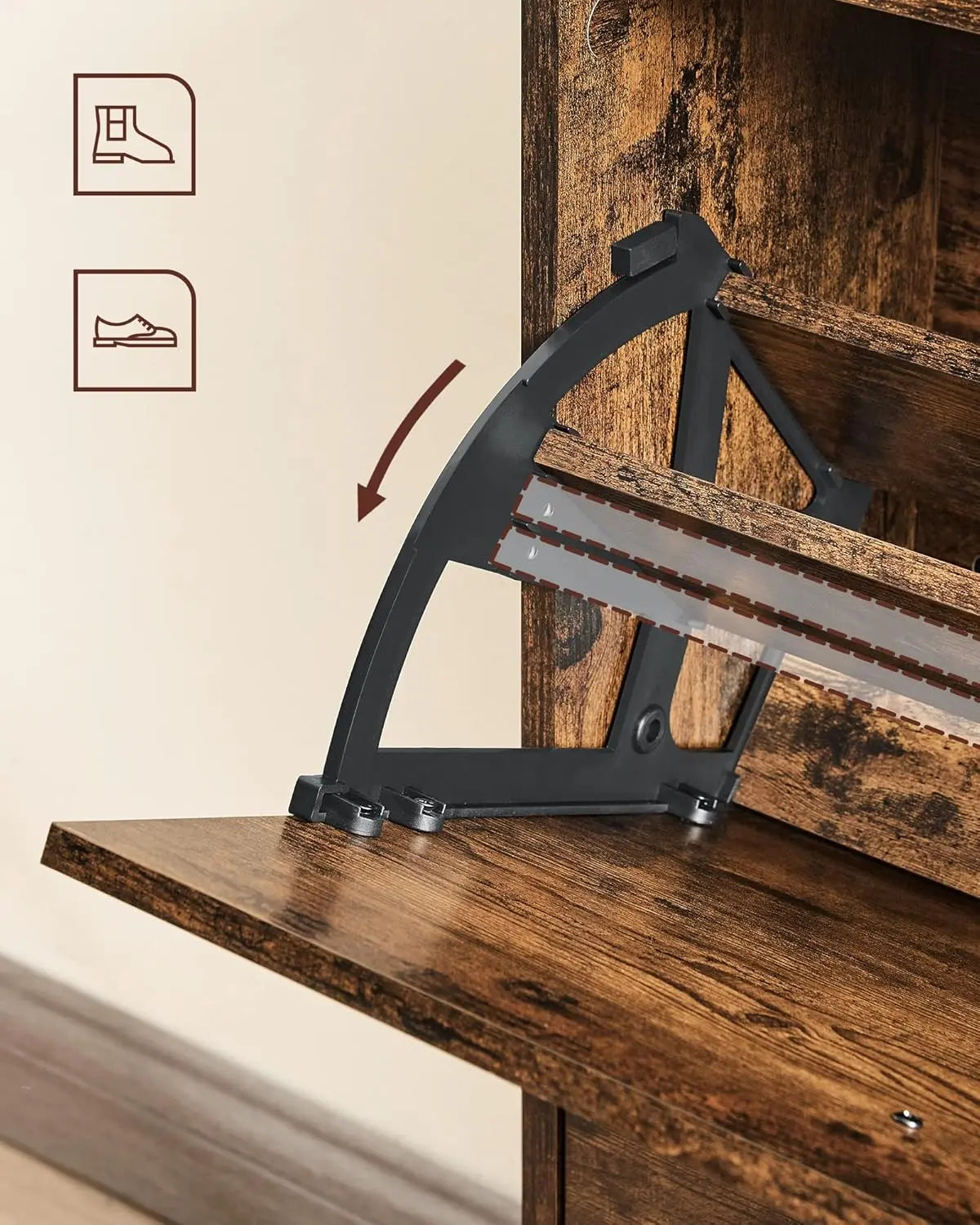 Schuhschrank 3 Türen schmal rustikal Holz von Songmics