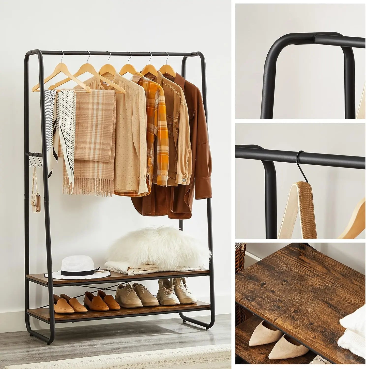 Kleiderständer Garderobe Stahlgestell 6 Haken Vintagebraun von Songmics
