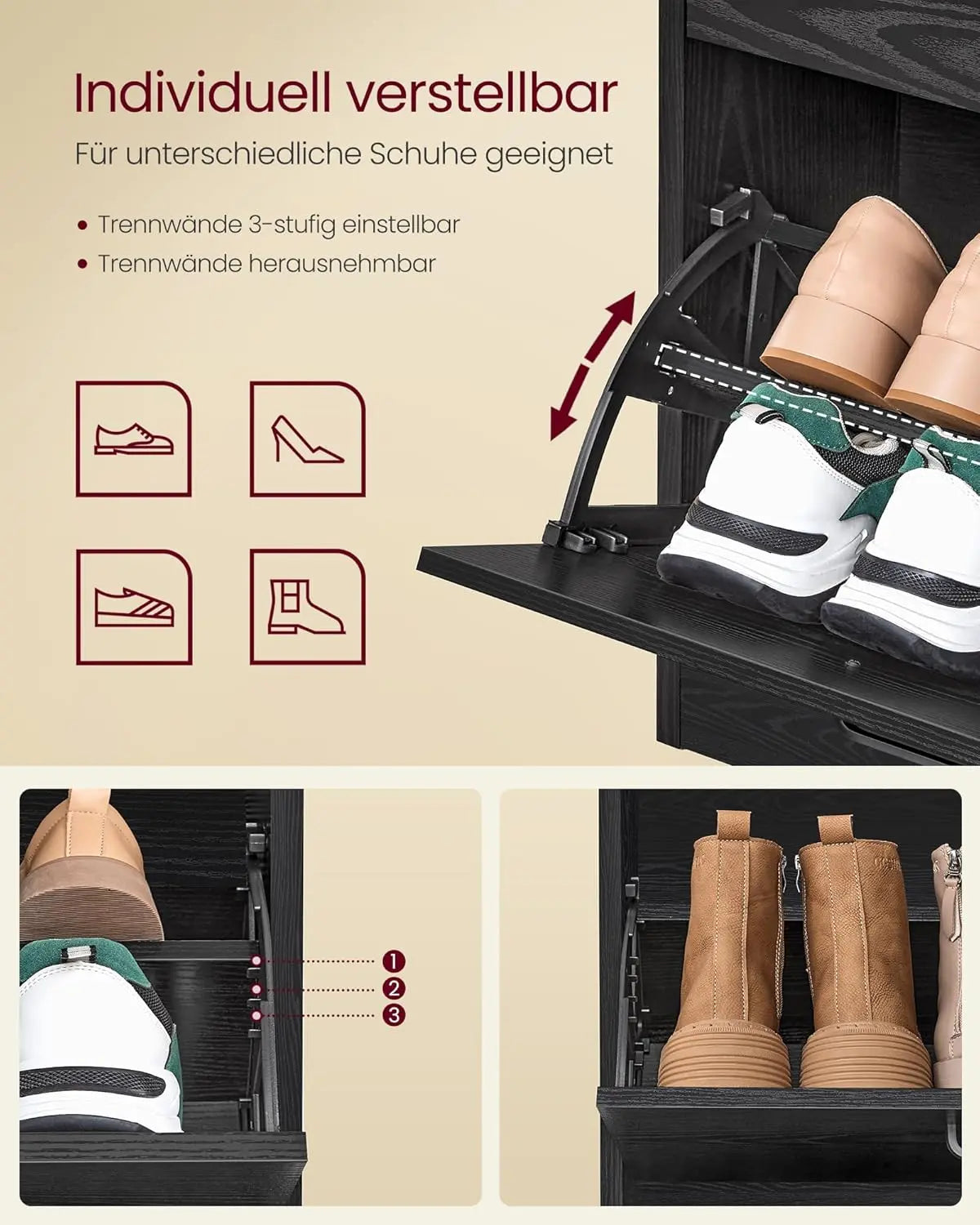 Schuhschrank Klappen Verstellbar Flur Ebenholzschwarz von Songmics