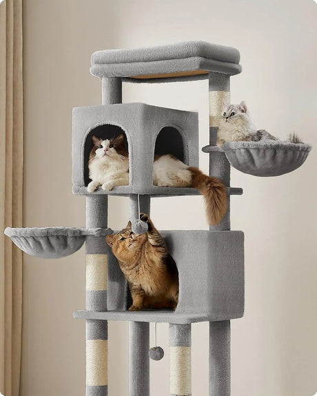 Kratzbaum XL mehrstöckig mit Höhlen Taubengrau von Songmics