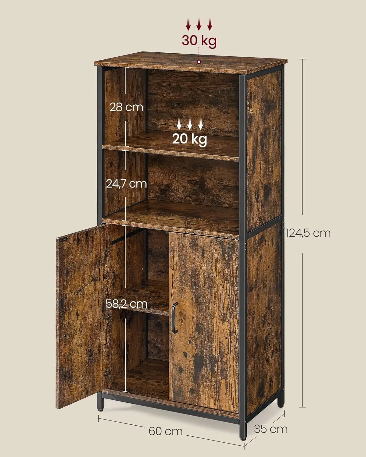 Küchenschrank mit Türen und Fächern vintagebraun-schwarz von Songmics