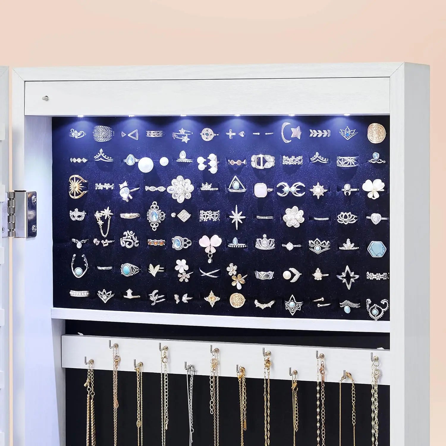 Schmuckschrank hängend LED weiss Holzmaserung von Songmics