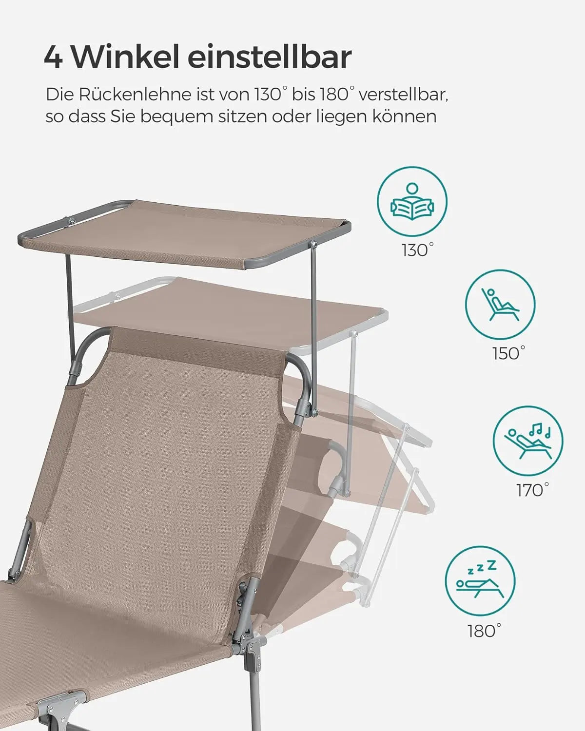 Sonnenliege klappbar 150kg taupe Stahl von Songmics