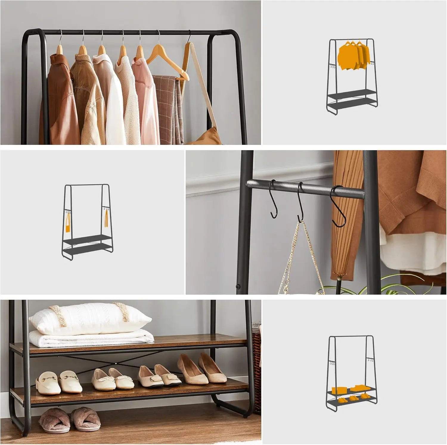 Kleiderständer Garderobe Stahlgestell 6 Haken Vintagebraun von Songmics