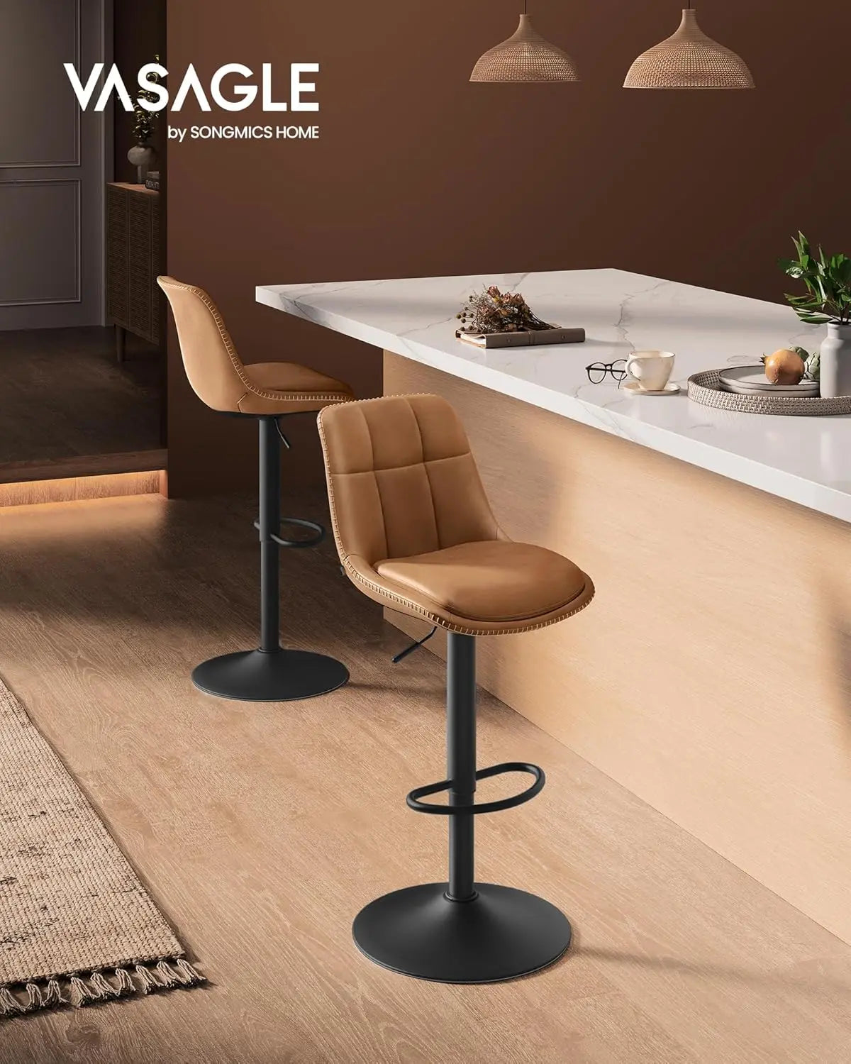 Barhocker höhenverstellbar drehbar karamellbraun PU von Songmics