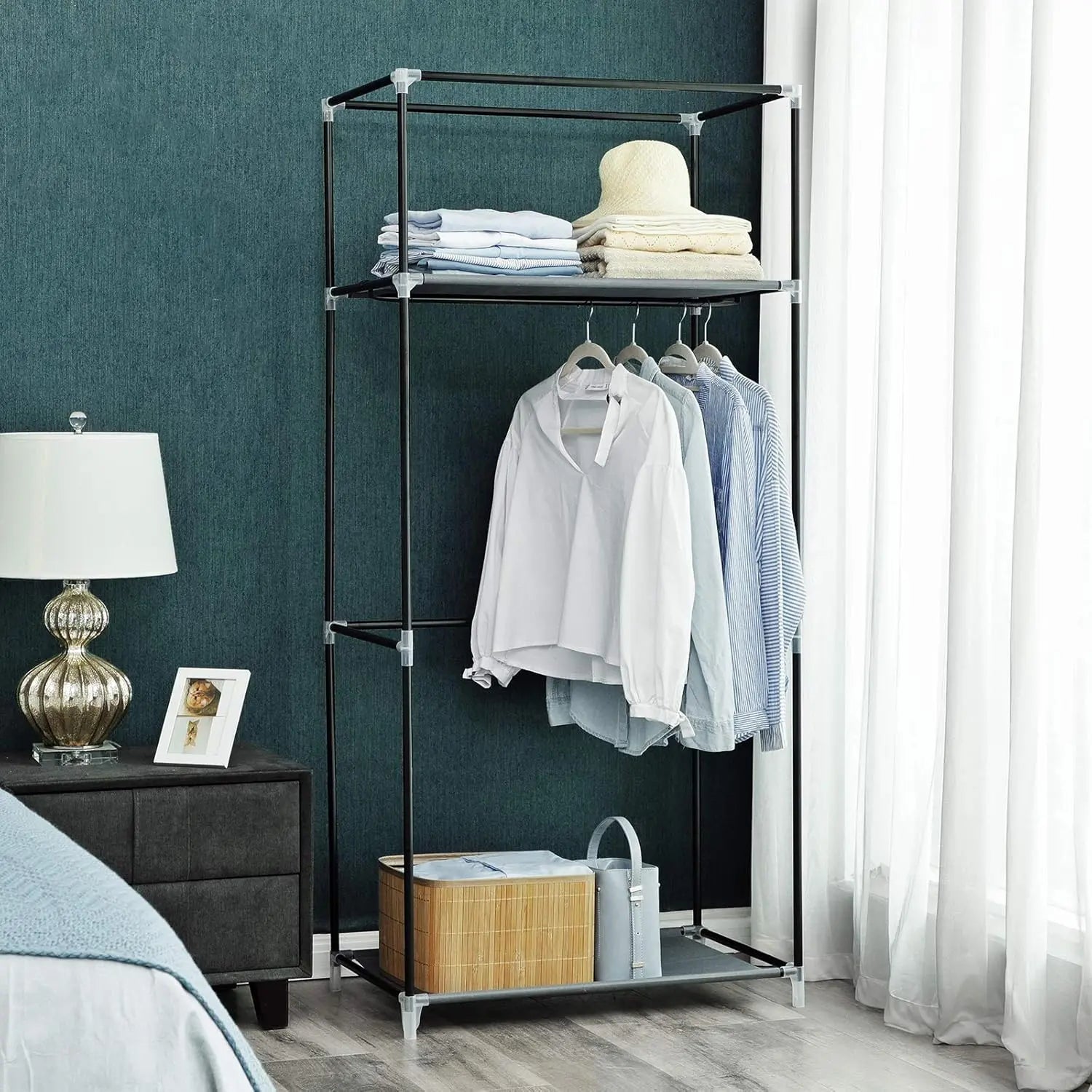 Stoff-Kleiderschrank zusammenklappbar grau 160cm von Songmics