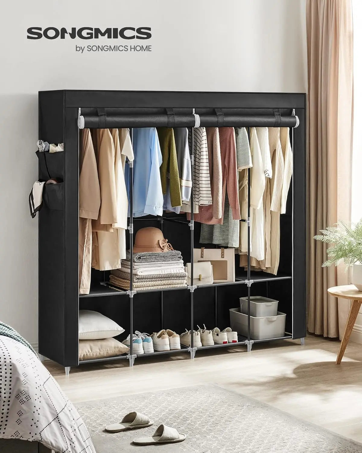 Stoffschrank 170cm schwarz 4 Hängefächer von Songmics
