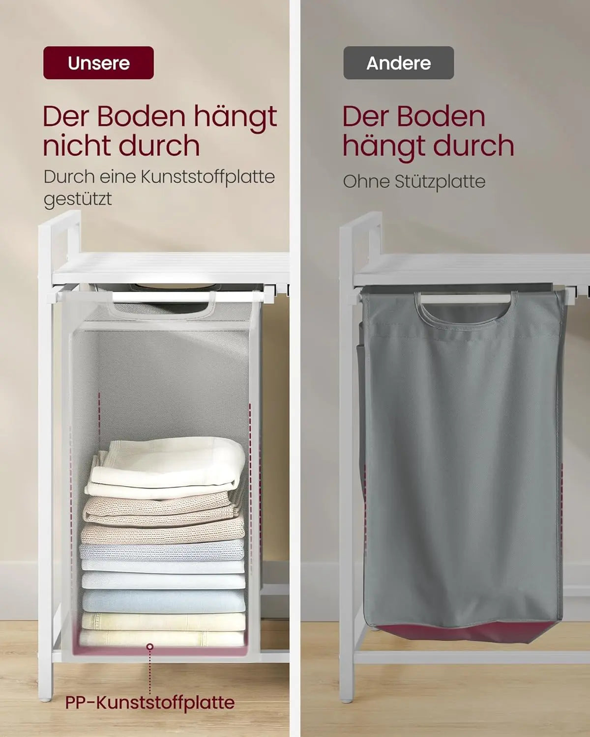 Wäschekorb mit 2 Fächern und Ablage, schiefergrau-mattweiss von Songmics