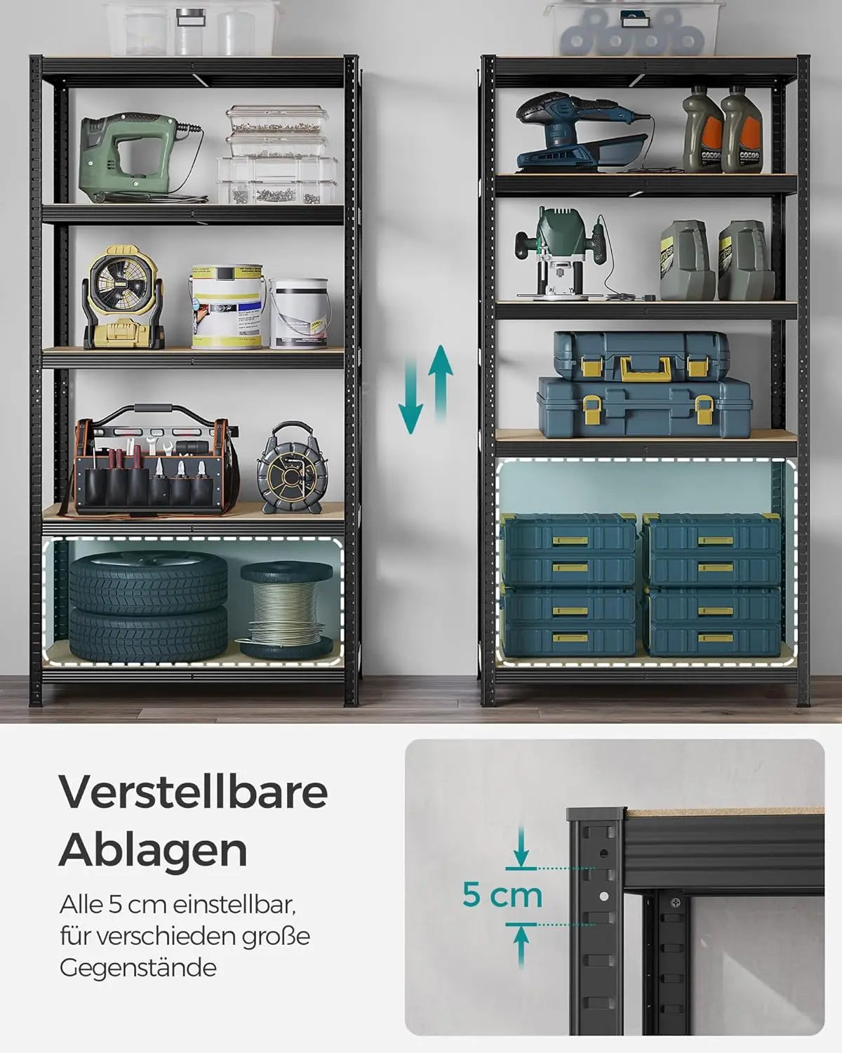 Schwerlastregale Stahlgestell Verstellbare Ablagen, 50 x 100 x 200 cm, Schwarz von Songmics