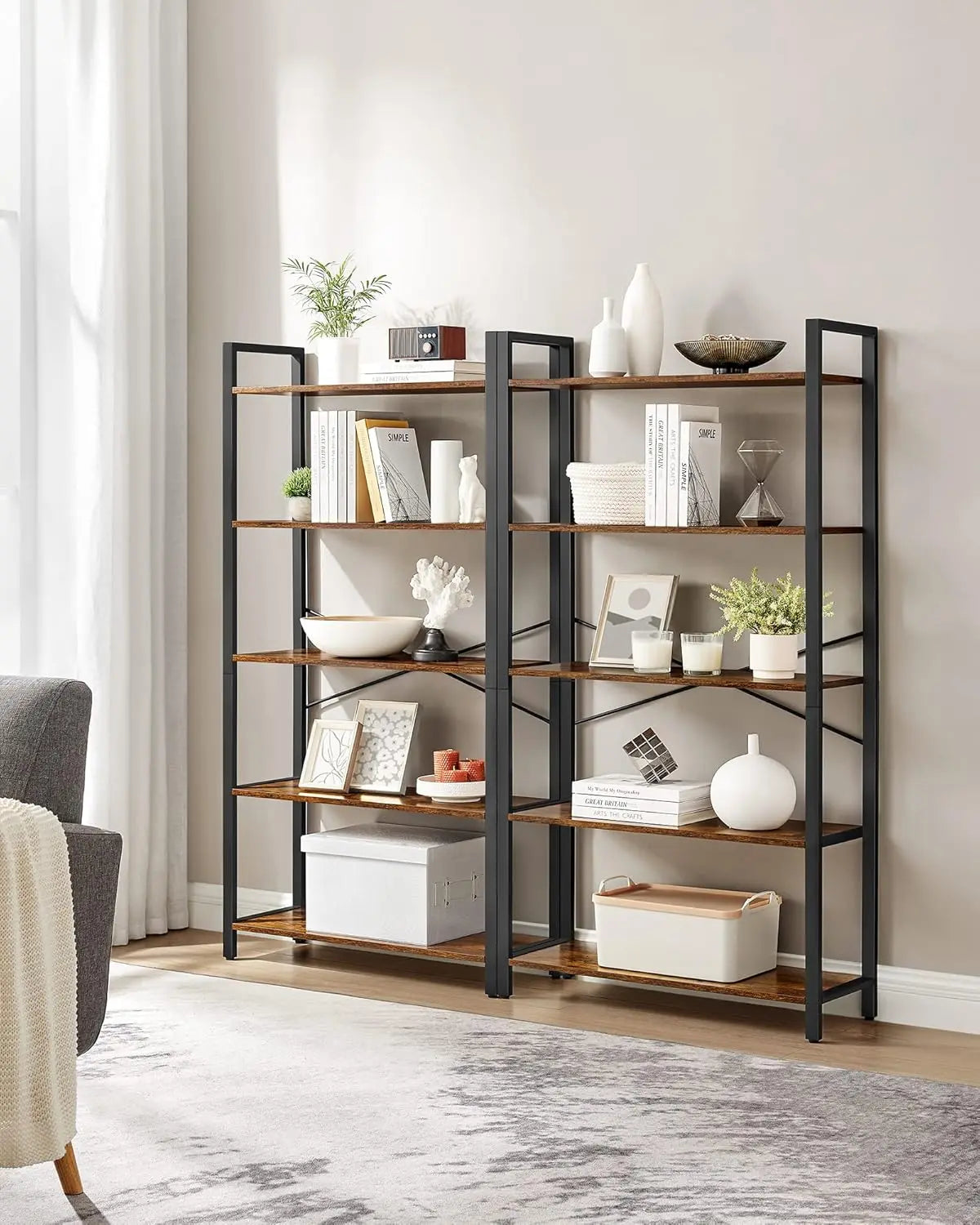 Regal mit 5 Ebenen Vintagebraun, 30x66x153 cm von Songmics