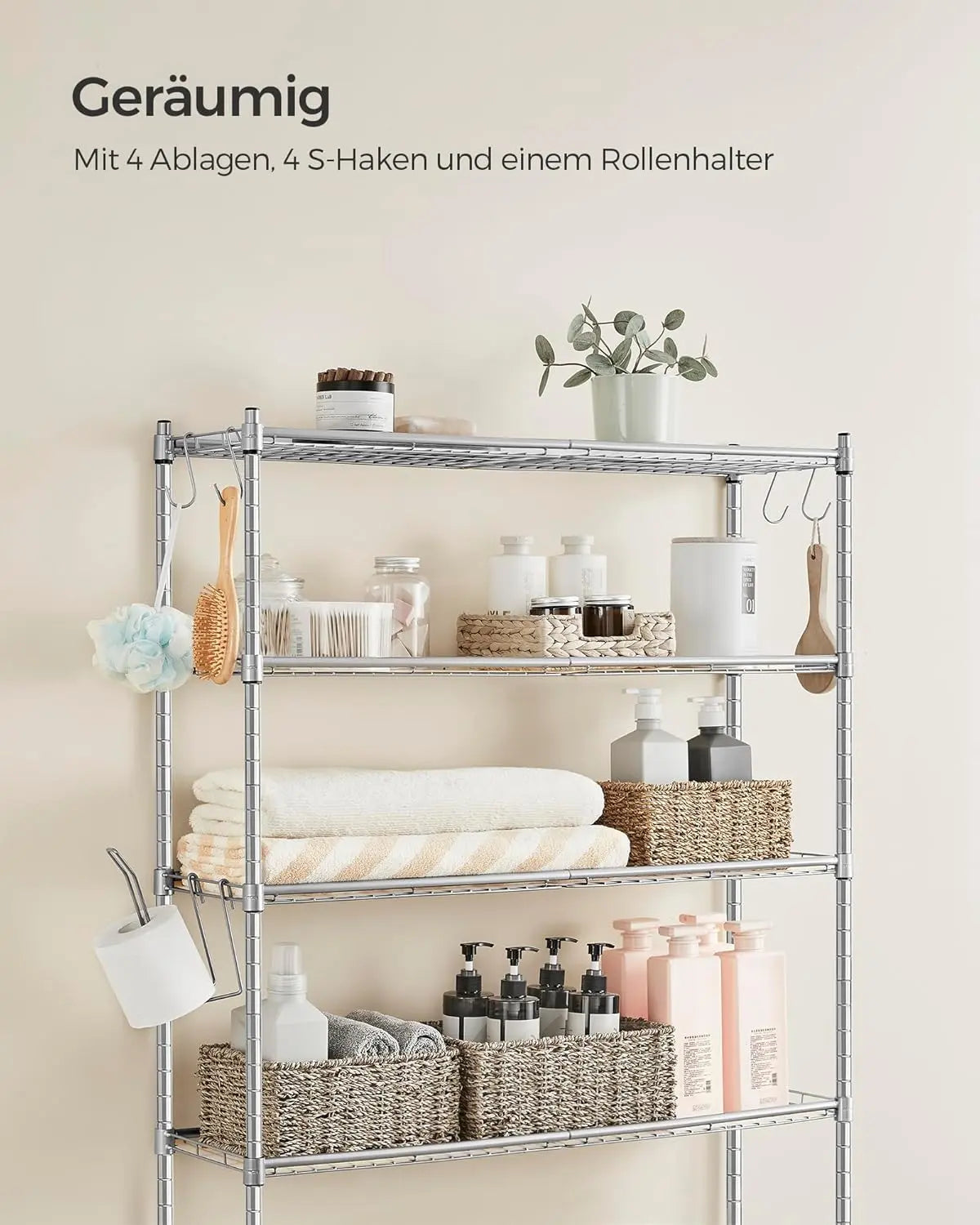 Toilettenregal Metall verstellbar taubengrau 4-Ablagen von Songmics