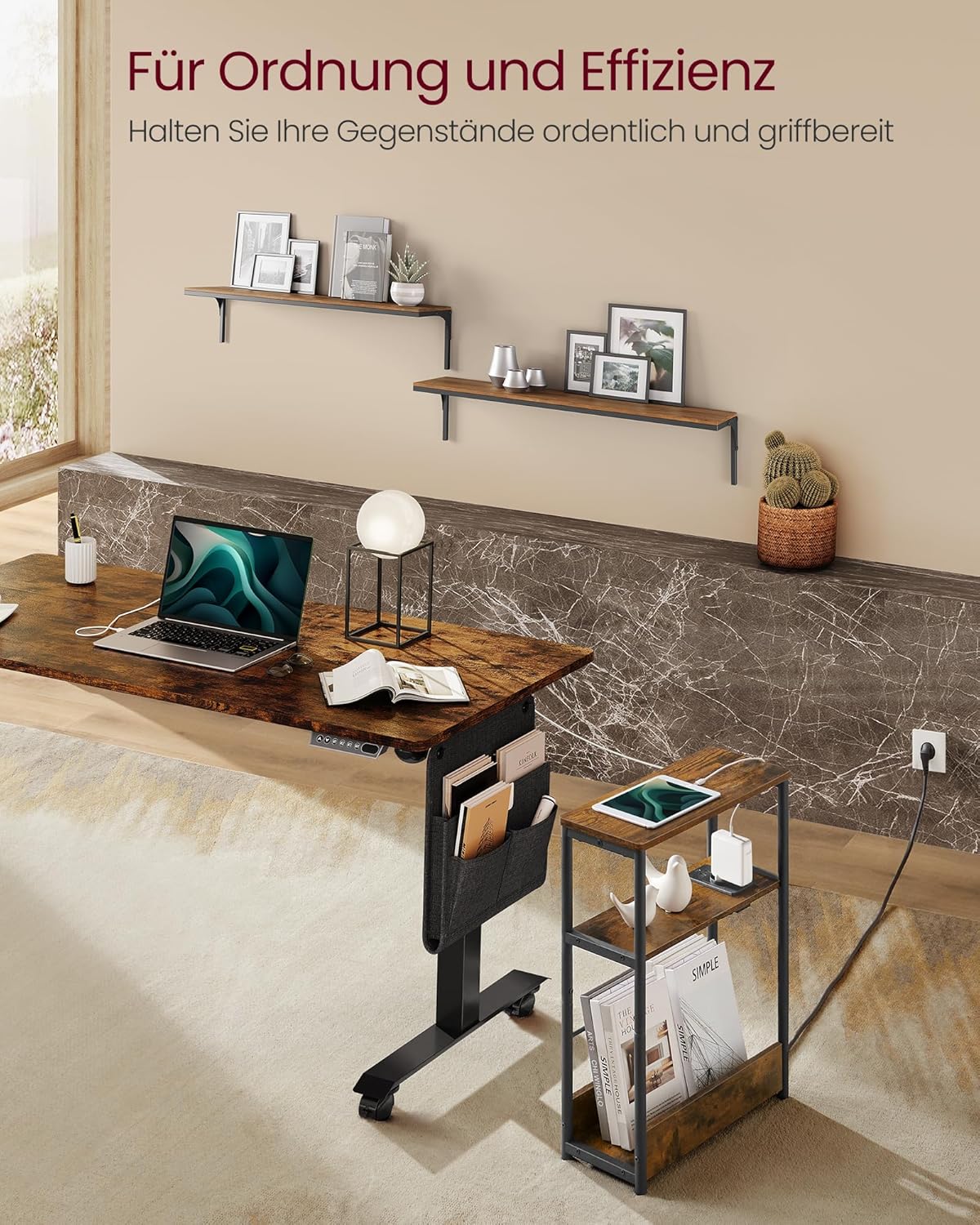 Beistelltisch mit Ladefunktion vintagebraun-tintenschwarz von Songmics