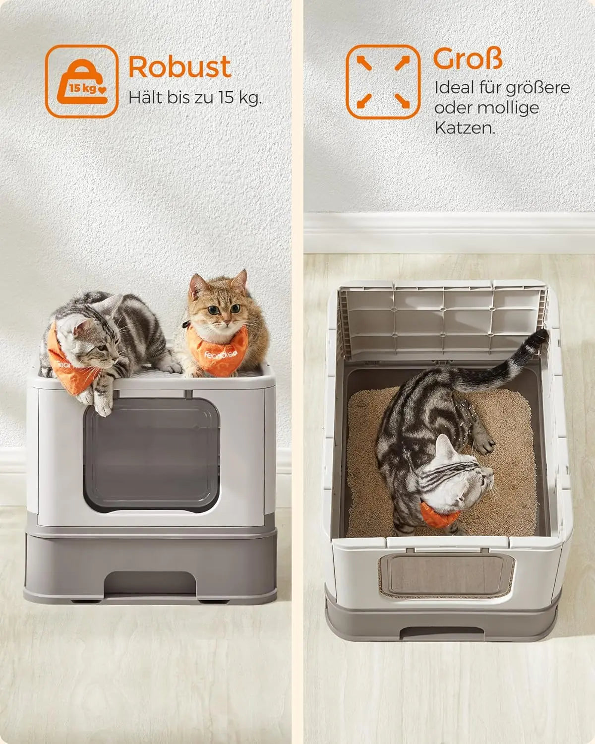 Katzentoilette mit Deckel auslaufsicher Haferflockenfarben von Songmics