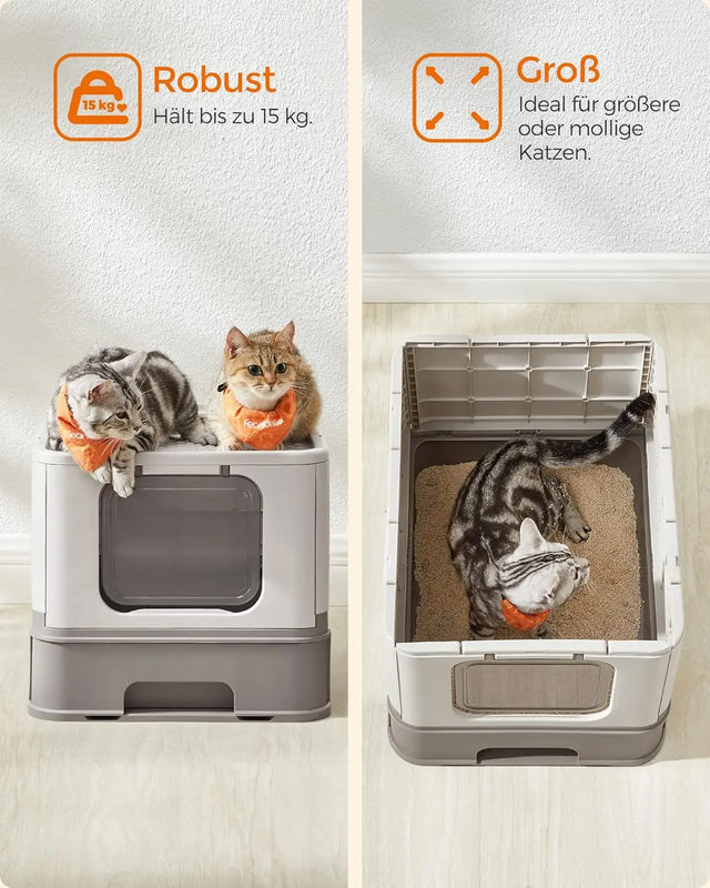 Katzentoilette mit Deckel auslaufsicher Haferflockenfarben von Songmics