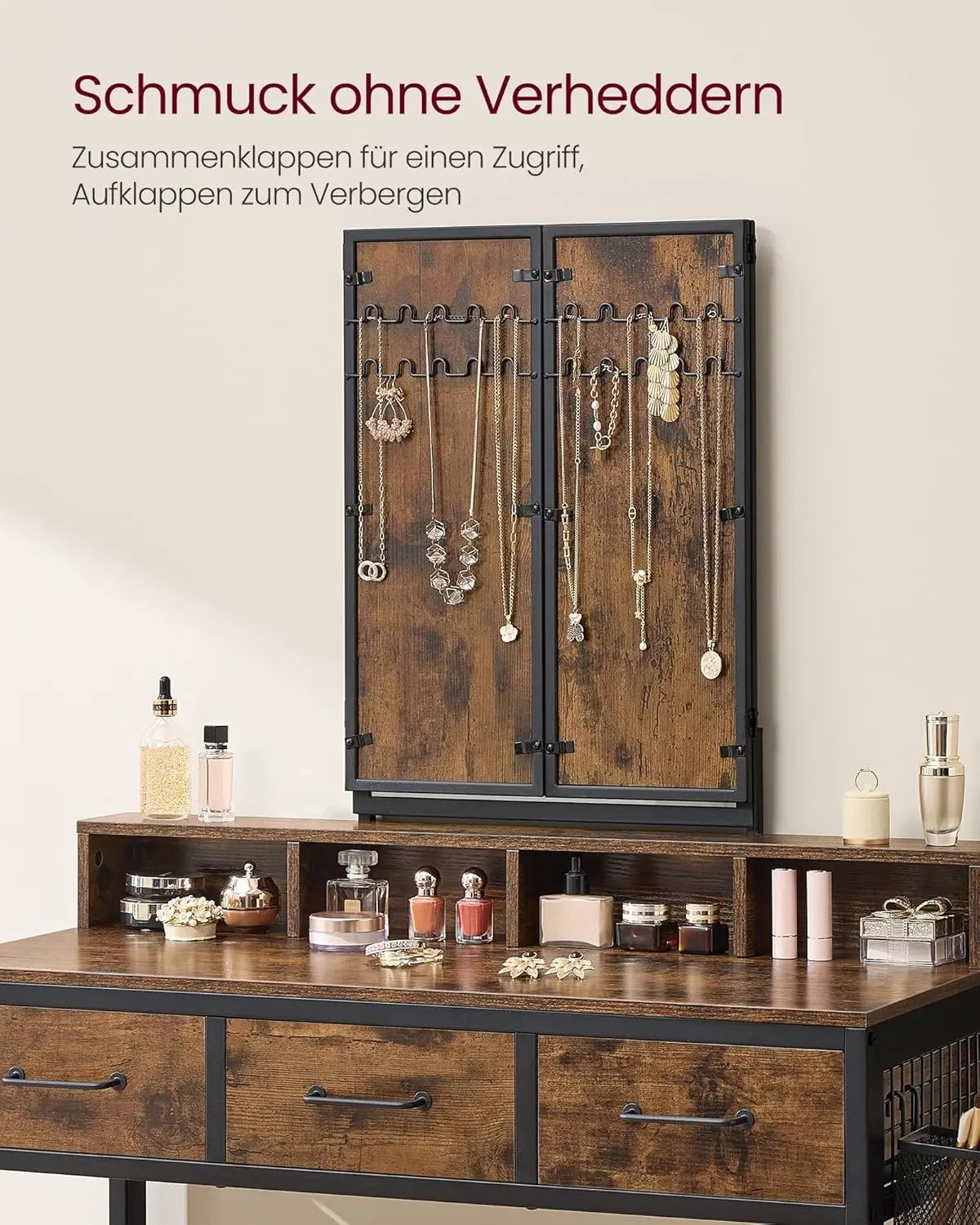 Schminktisch Set mit Hocker rustikal braun von Songmics