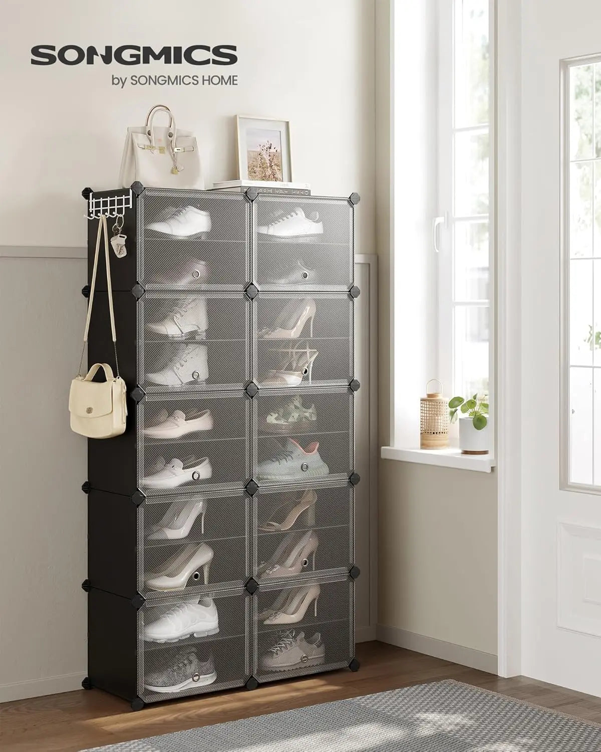 Schuhregal 40 Paar schwarz Kunststoff von Songmics
