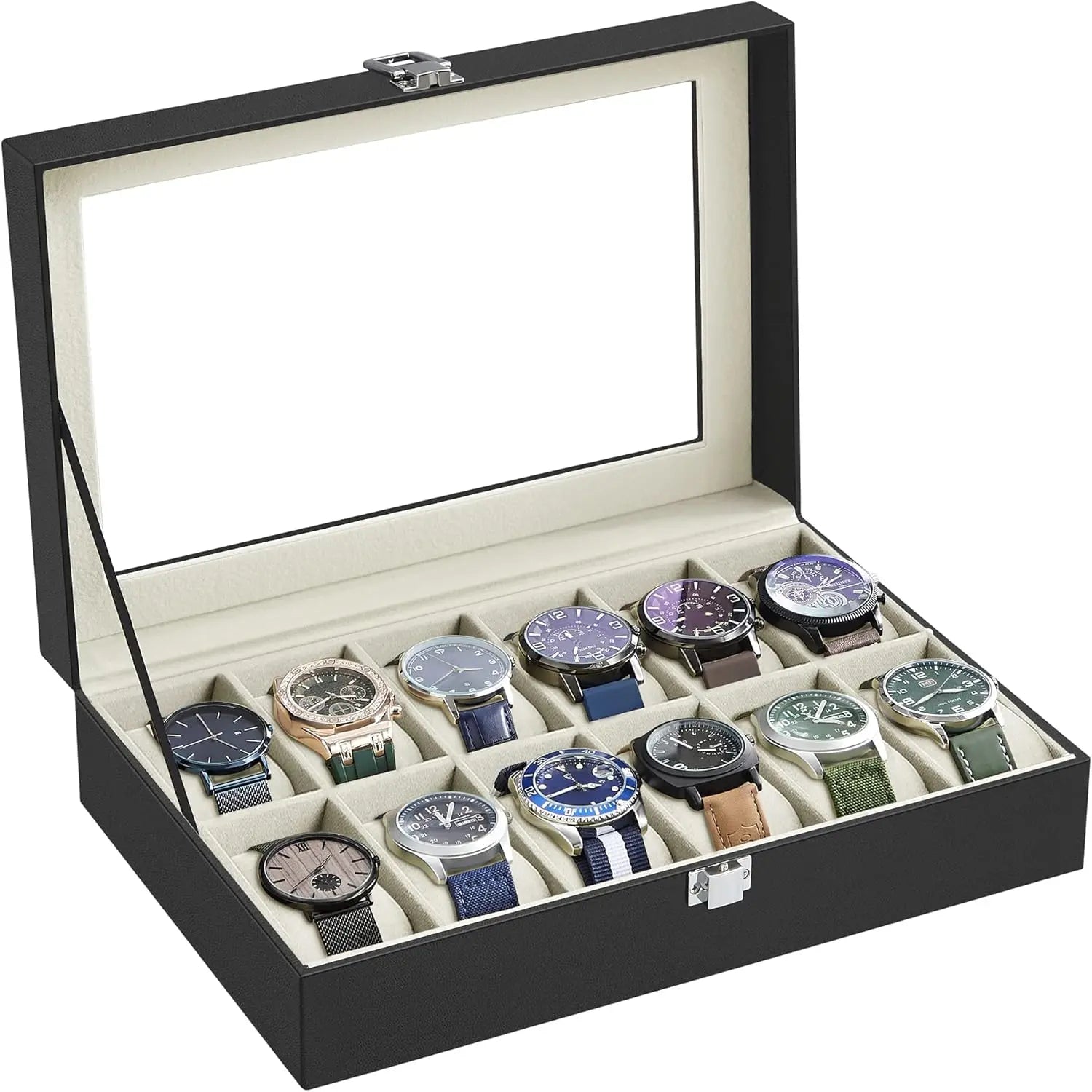Uhrenbox 12 Fächer Schwarz PU von Songmics