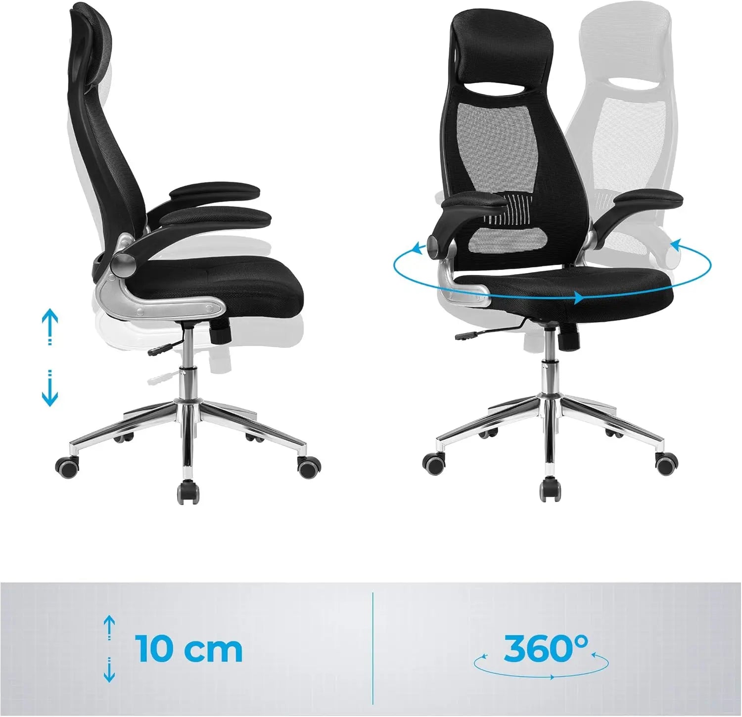 Bürostuhl mit Kopfstütze und Wippfunktion Schwarz von Songmics