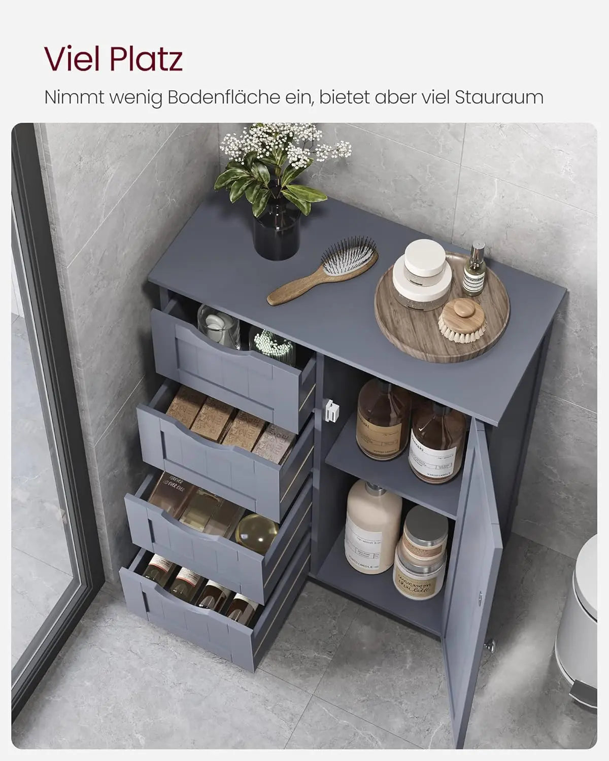 Badezimmerschrank mit Schubladen und Tür Grau von Songmics