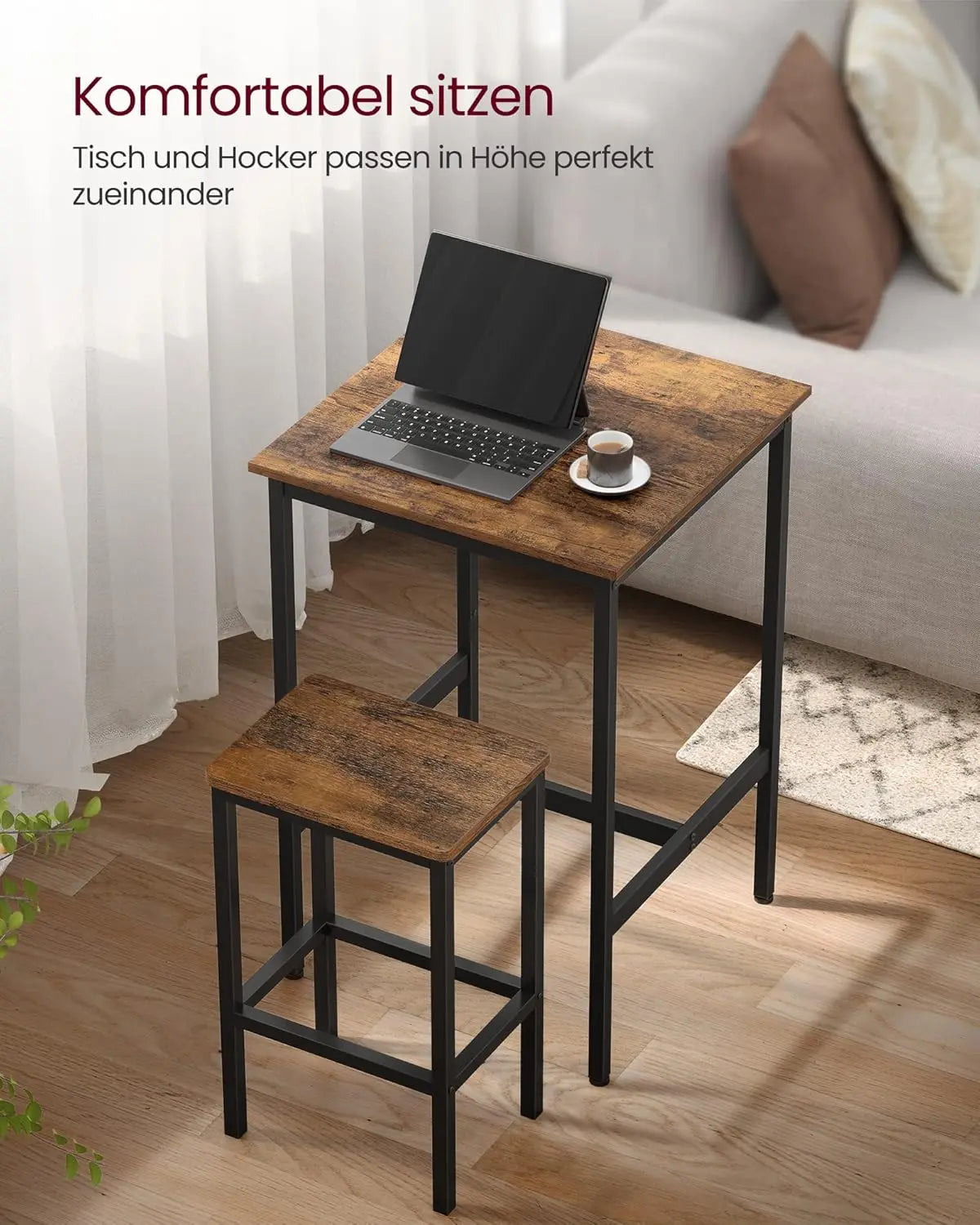 Bartisch-Set mit Barhockern, vintagebraun-tintenschwarz von Songmics