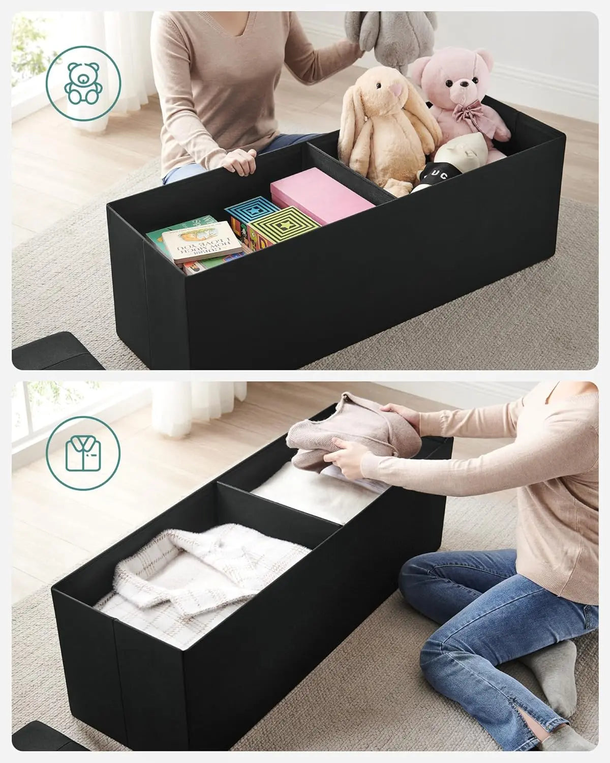 Sitzbank Sitztruhe Stauraum Klappbar Stabil Wohnzimmer Tintenschwarz von Songmics