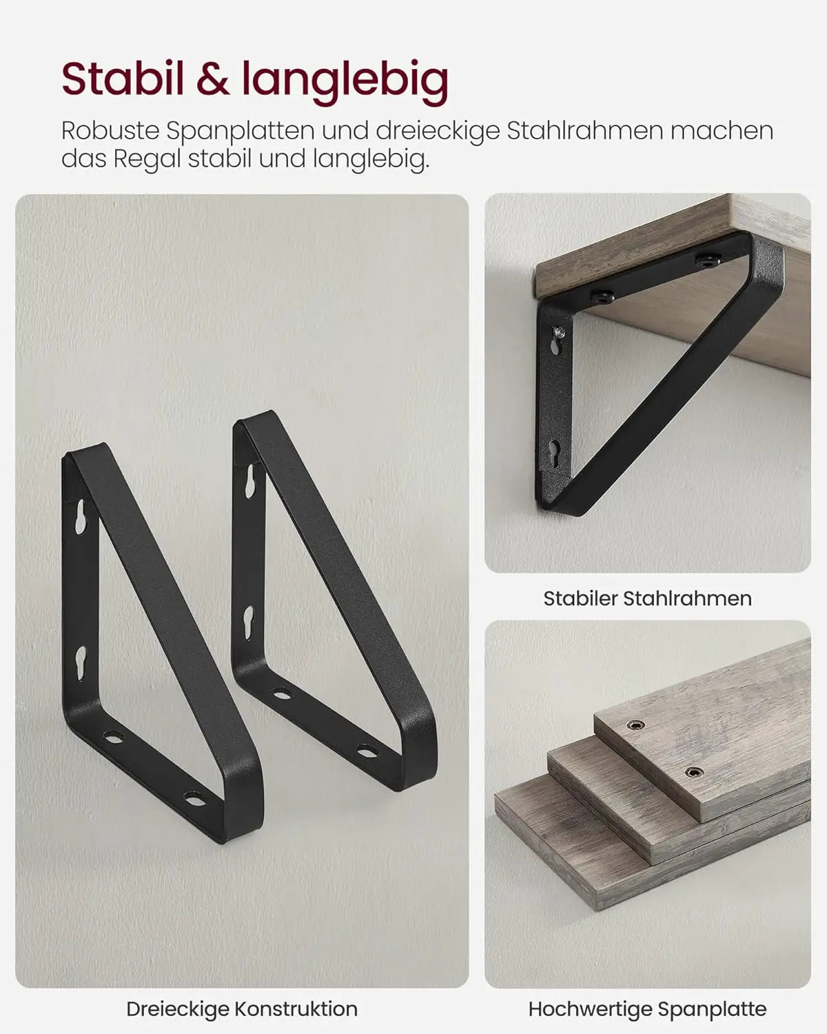 Wandregal-Set 3-teilig Greige Holz von guteszeug.ch