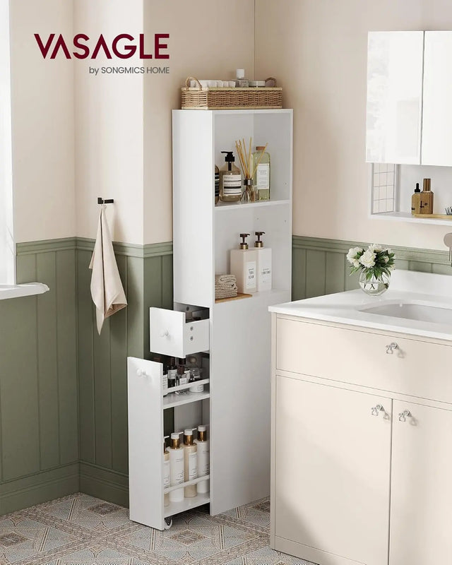 Badezimmerschrank Hochschrank freistehend klassikweiss von Songmics