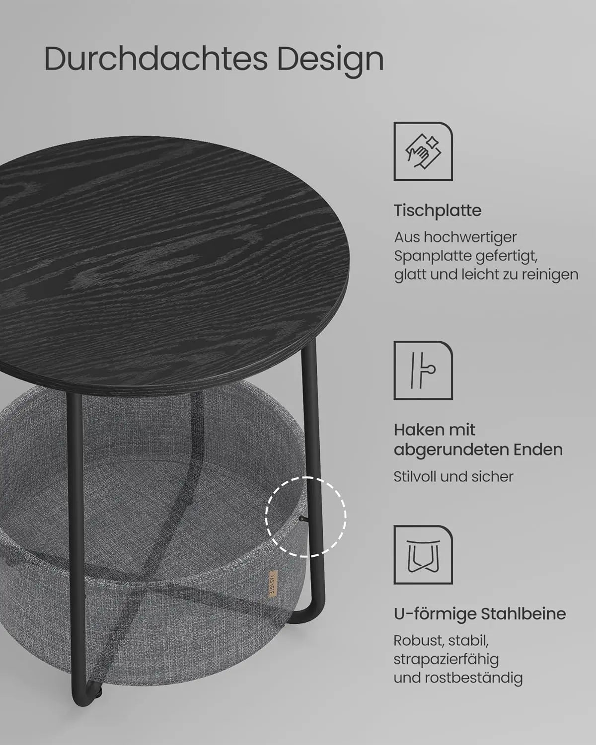 Beistelltisch mit Stauraum, ebenholzschwarz-schiefergrau von Songmics