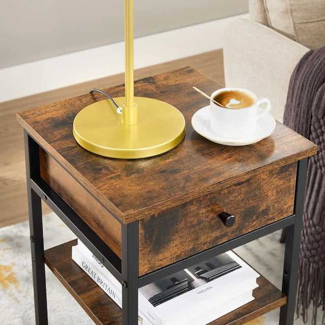 Nachttisch hoch mit Schublade rustikal Braun von Songmics