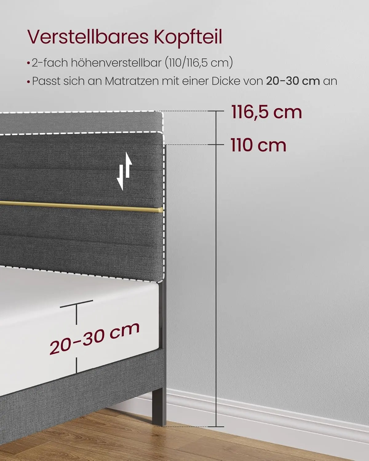 Polsterbett 140x200 verstellbar schiefergrau Massivholz von Songmics