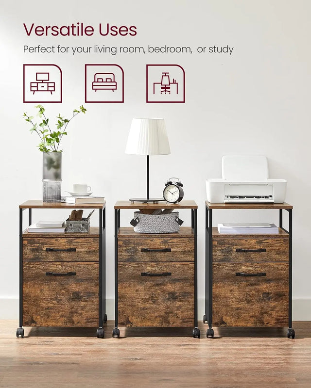 Aktenschrank mit Rollen, 2 Schubladen, Schwarz von Songmics