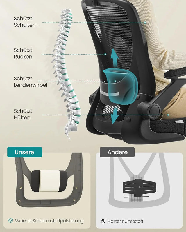 Bürostuhl ergonomisch mit Kopfstütze tintenschwarz von Songmics