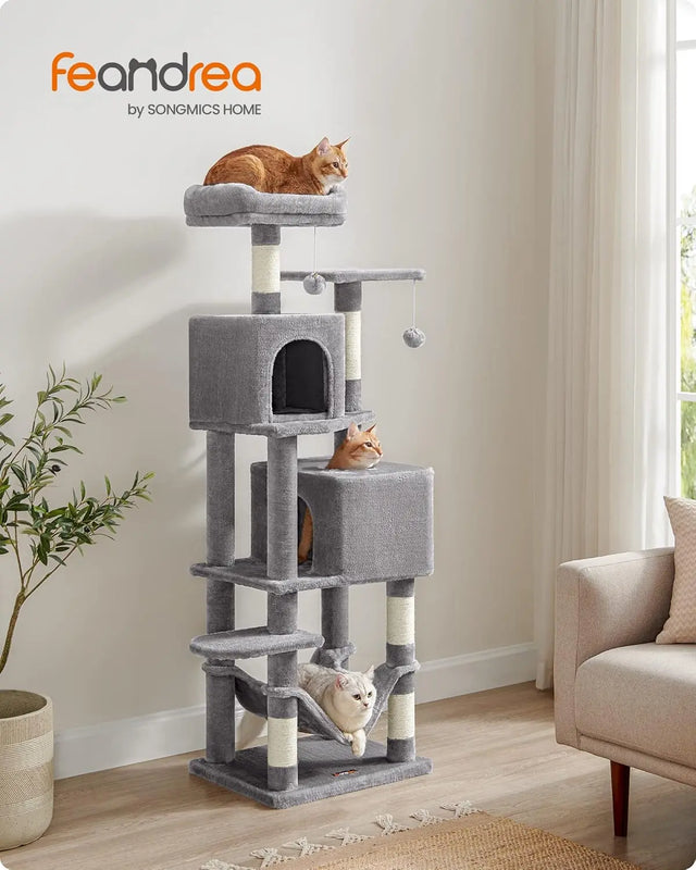 Kratzbaum Mehrstöckig mit Hängematte Hellgrau von Songmics