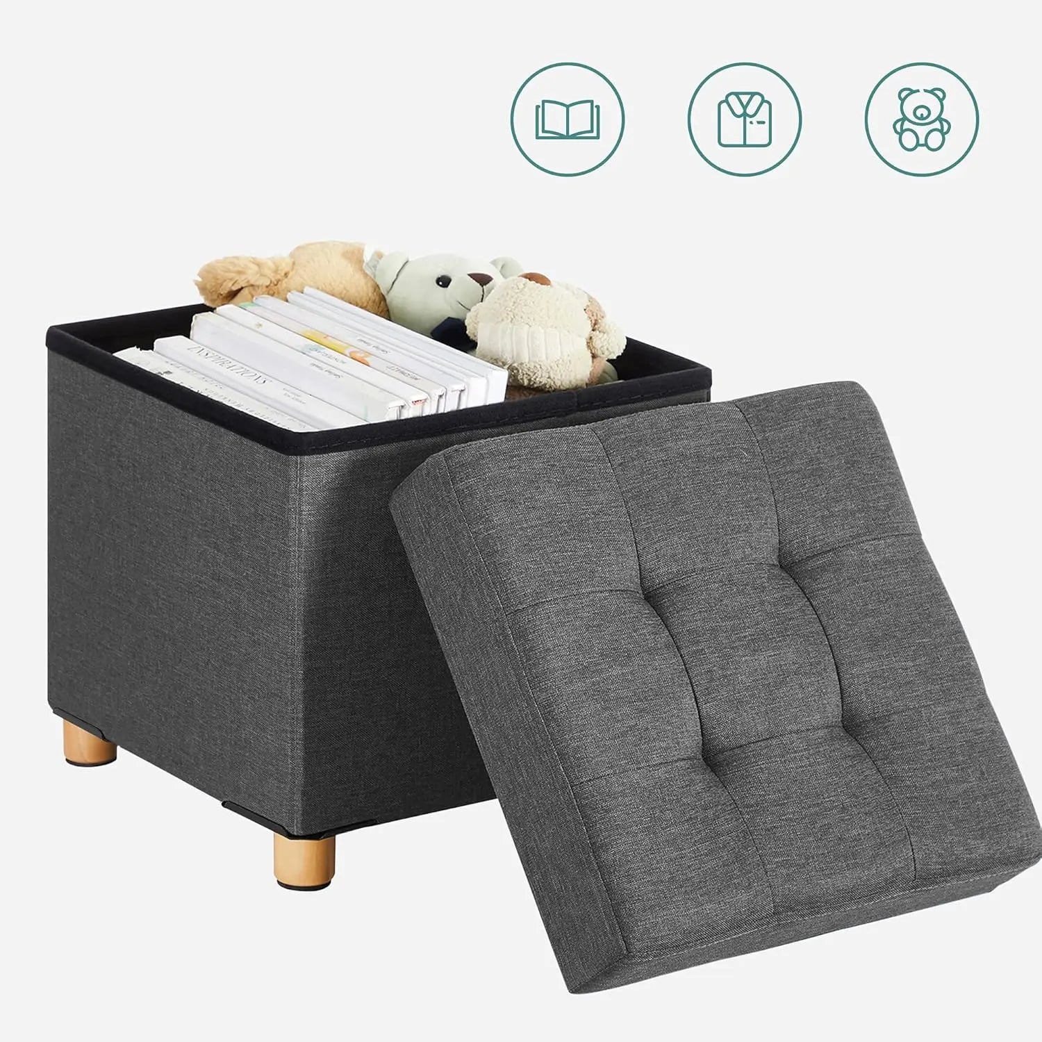 Sitzhocker Aufbewahrungsbox Fussbank schiefergrau von Songmics