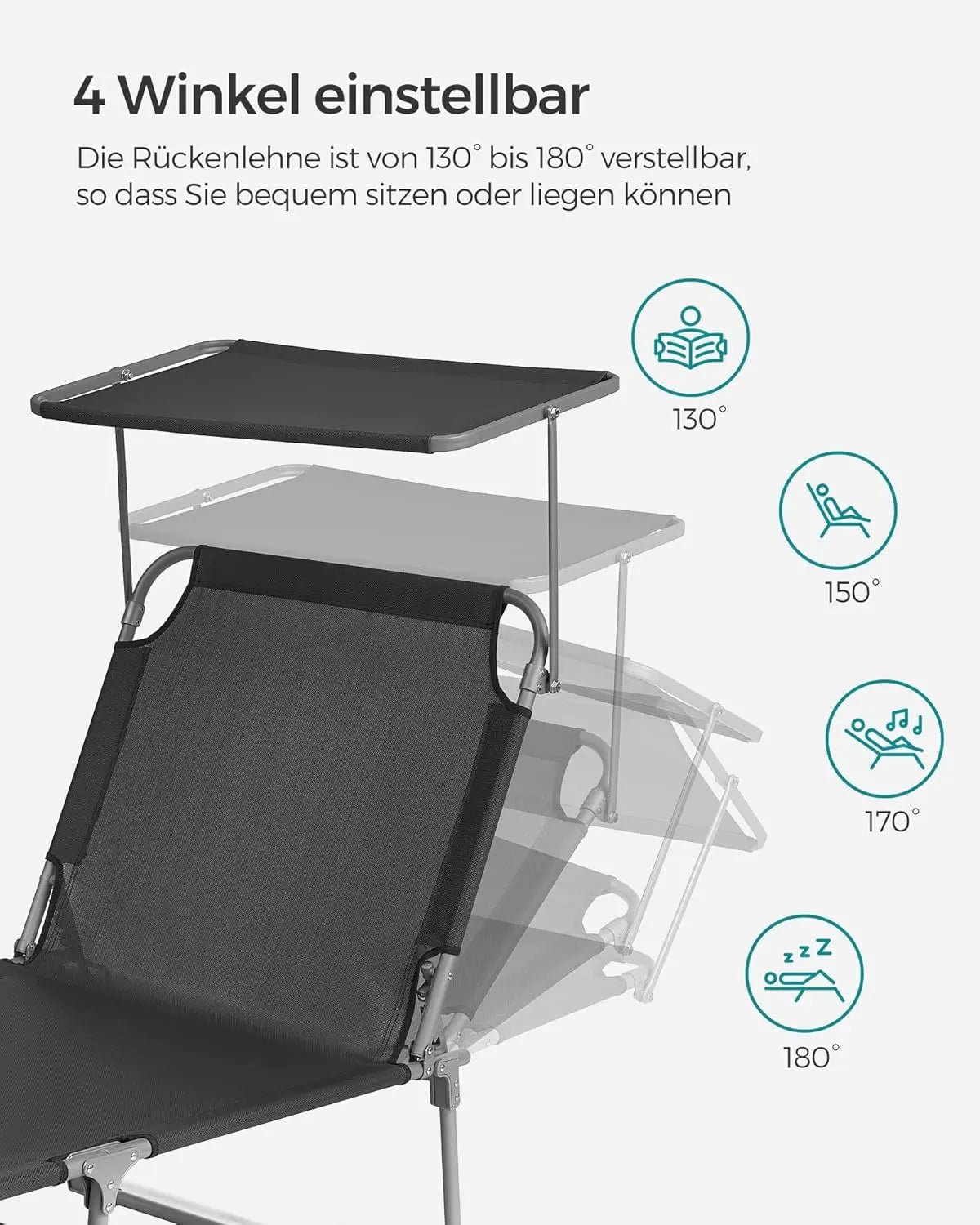 Sonnenliege klappbar verstellbar 150kg dunkelgrau Stahl von Songmics