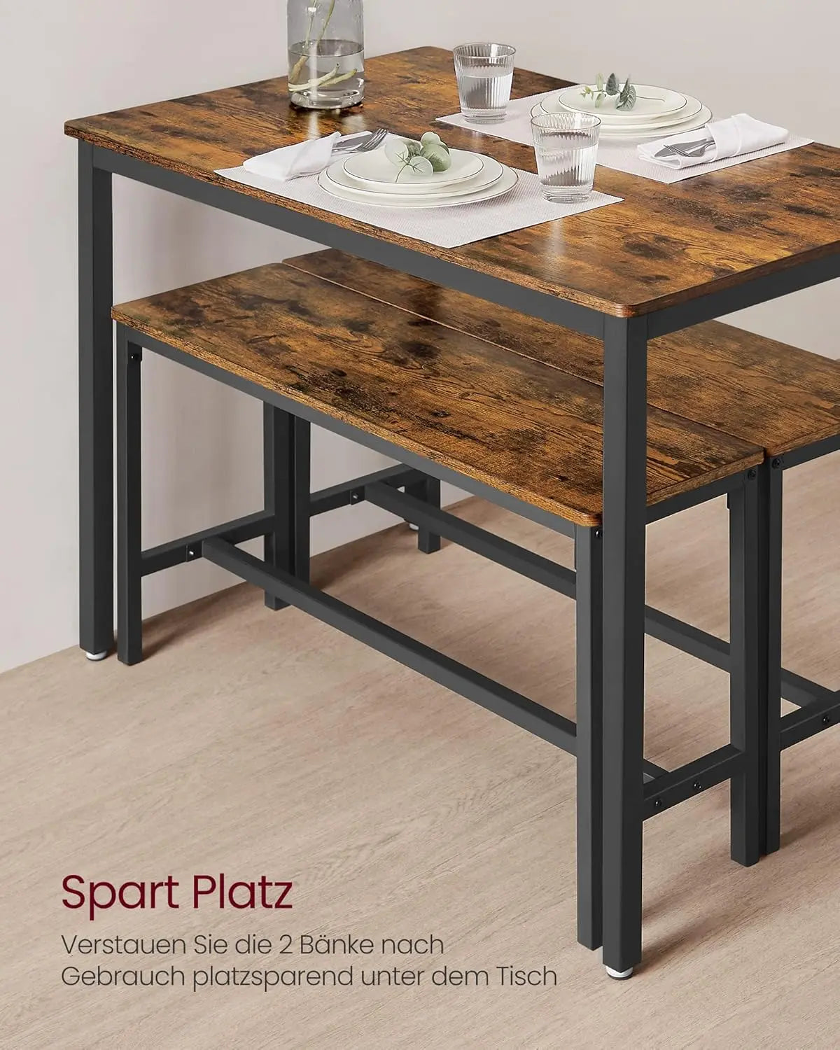 Esstisch-Set 3-teilig vintagebraun Stahl von Songmics