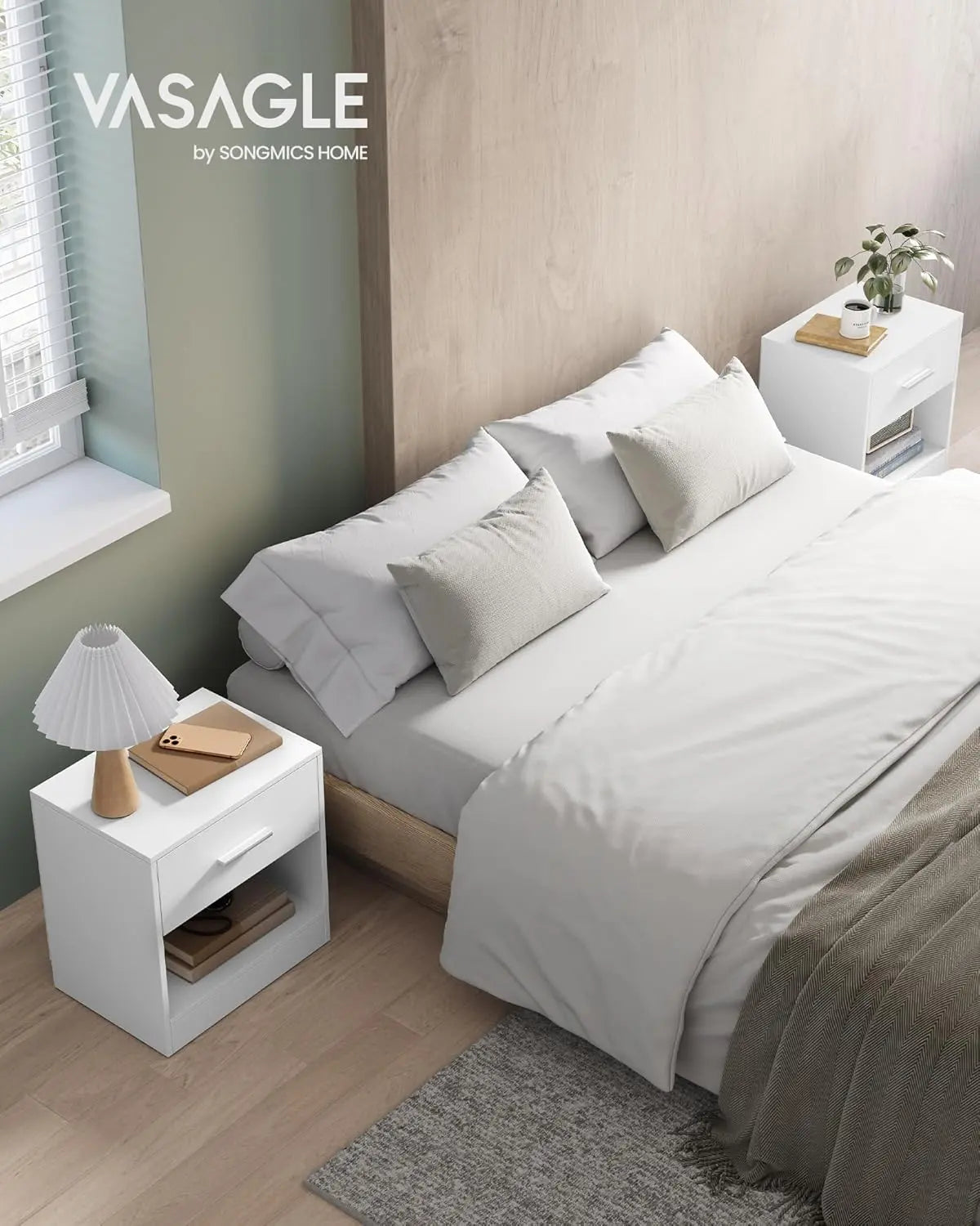 Nachttisch mit Schublade 2er Set Weiss Holz von Songmics