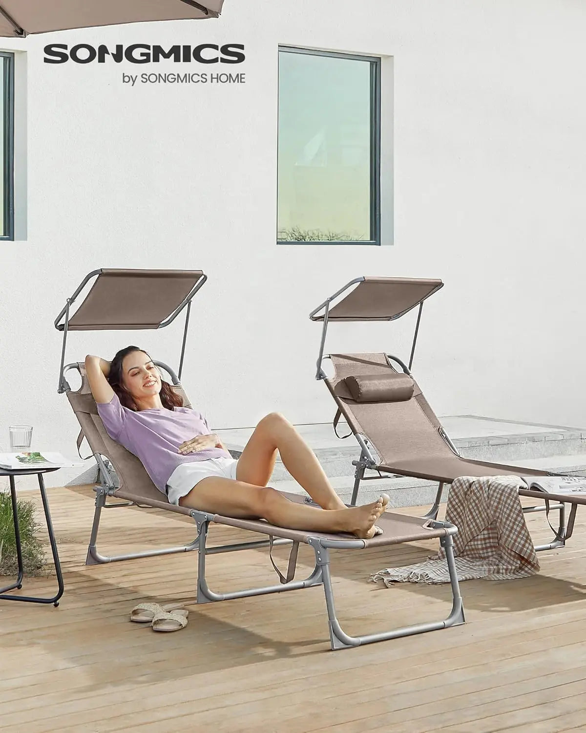 Sonnenliege klappbar 150kg taupe Stahl von Songmics