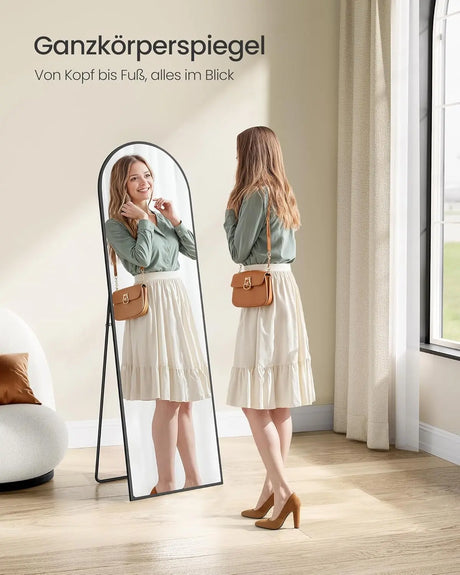 Standspiegel abgerundet 150x40cm Aluminium Schwarz von Songmics