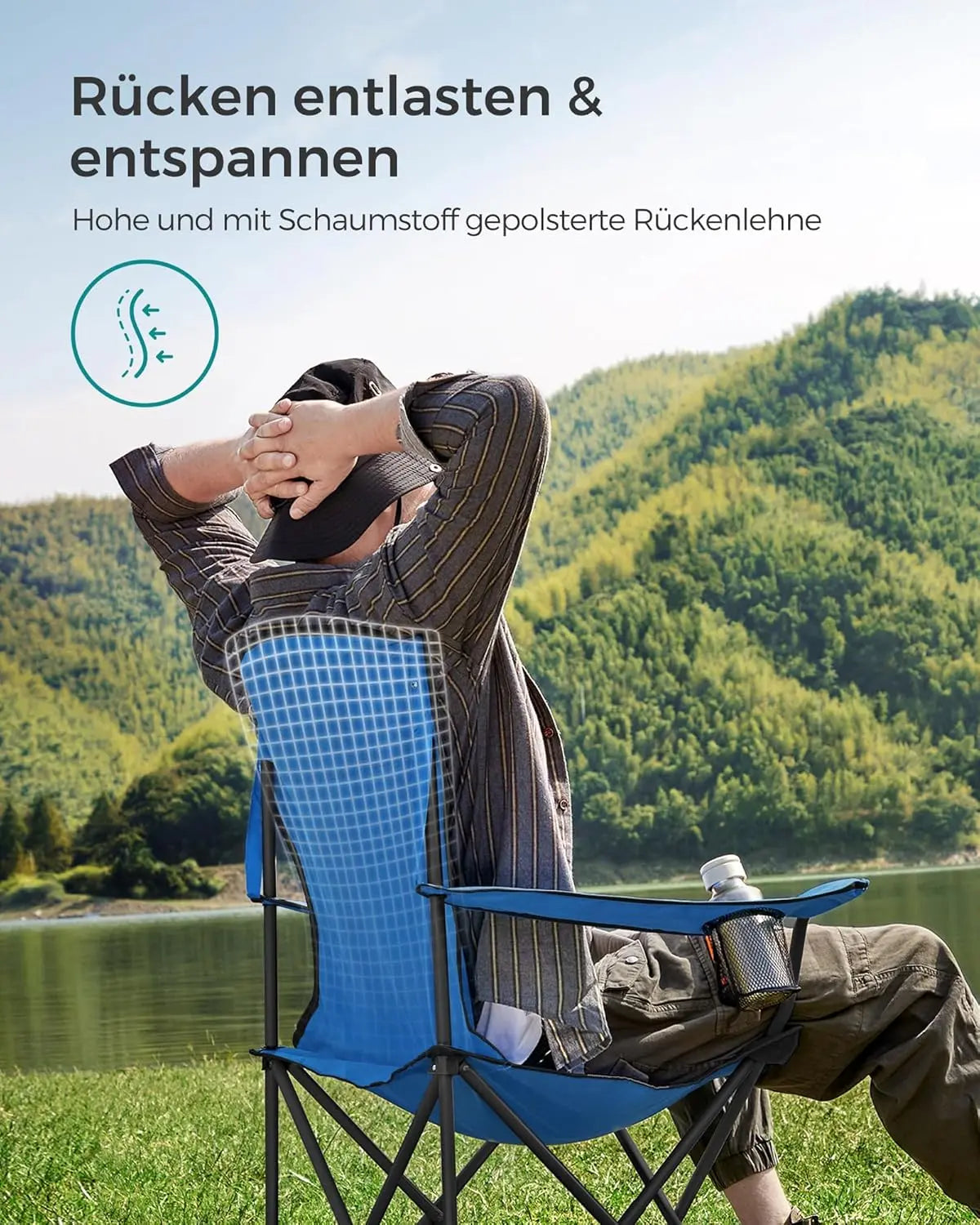 Campingstuhl faltbar gepolstert 250kg Schwarz von guteszeug.ch