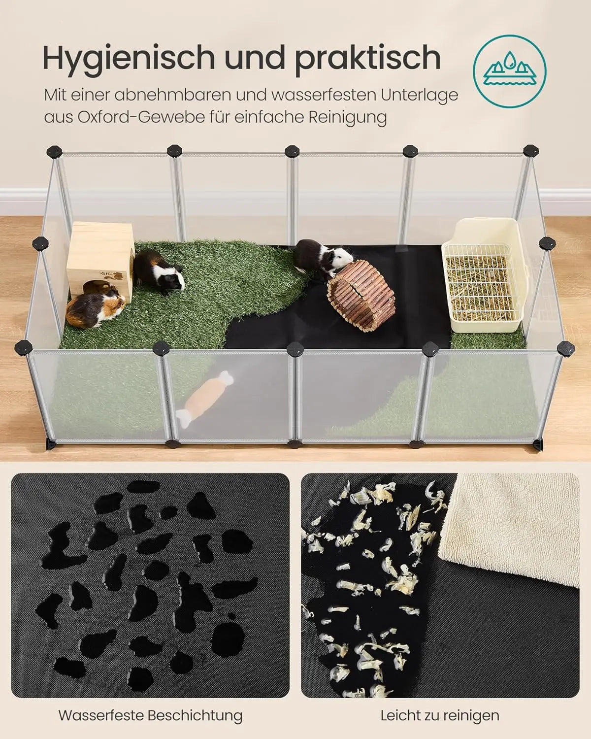 Kleintiergehege mit Bodenplatten weiss von Songmics