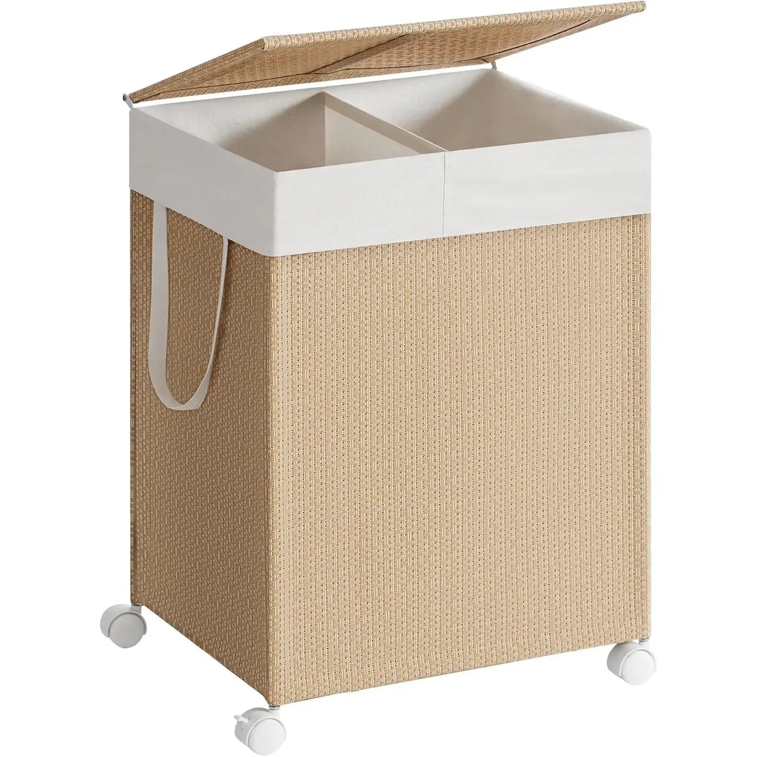 Wäschekorb Rattan-Optik mit Deckel naturbeige von Songmics