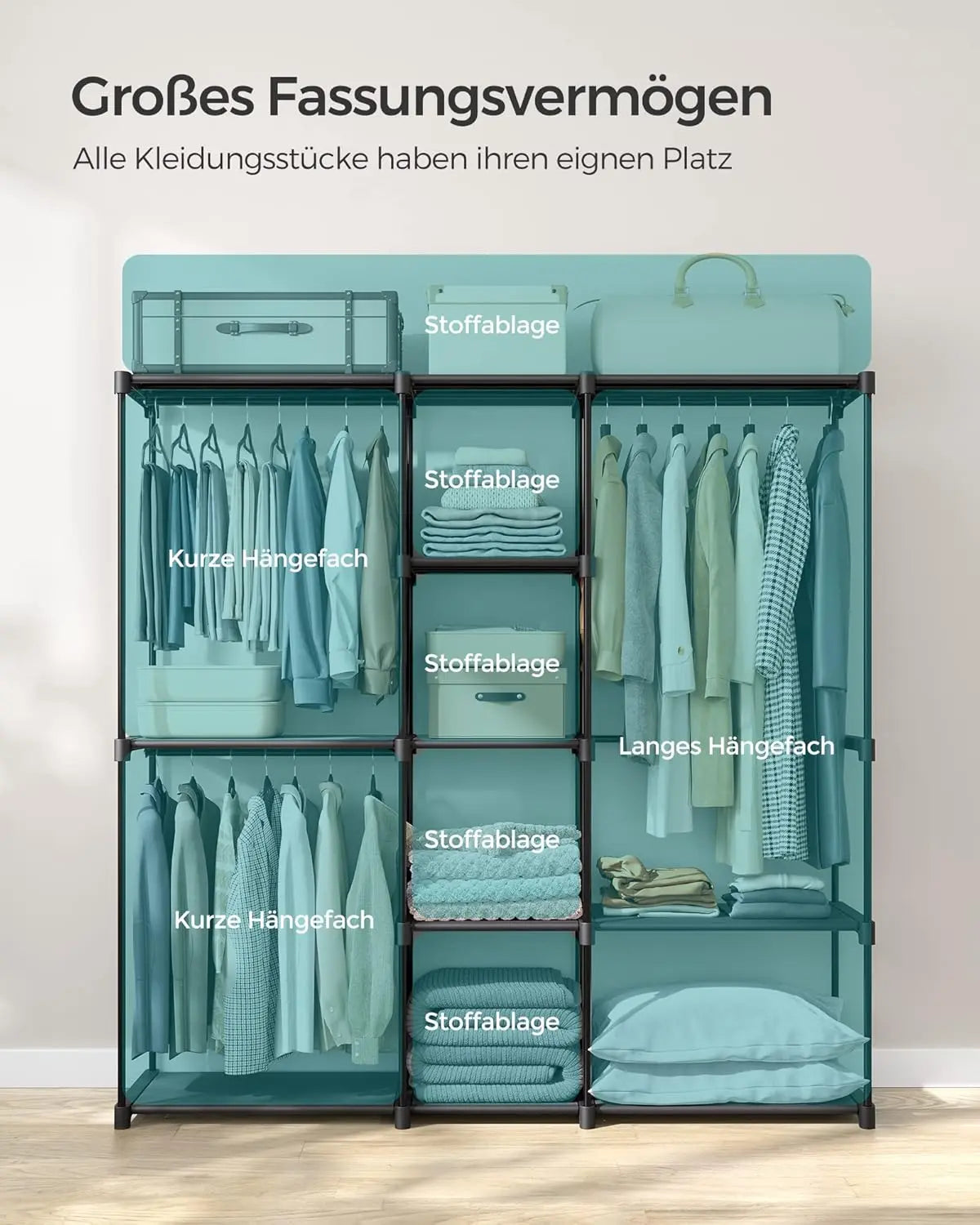 Kleiderschrank freistehend Metallrahmen tintenschwarz Stoff von Songmics