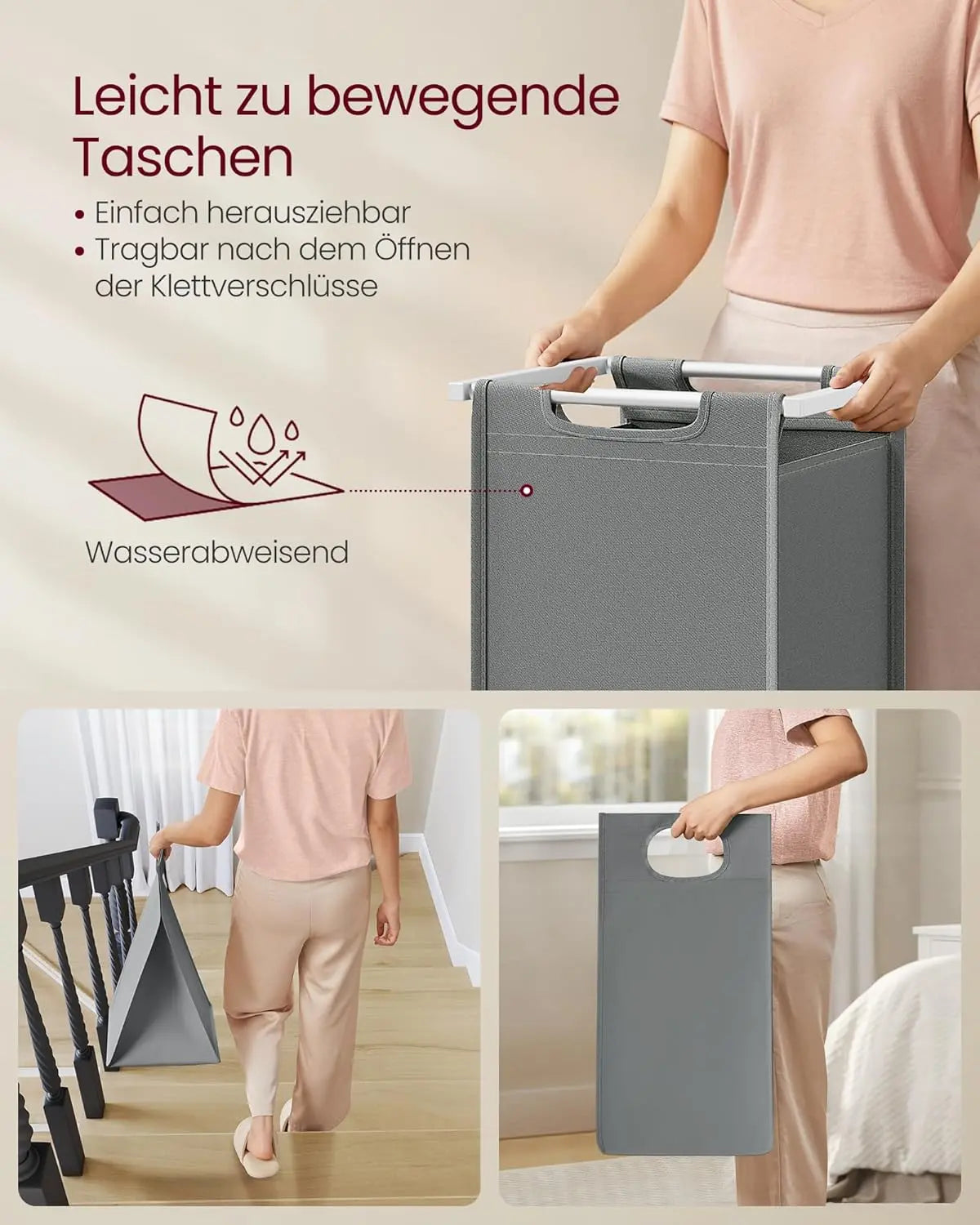 Wäschekorb mit 2 Fächern und Ablage, schiefergrau-mattweiss von Songmics