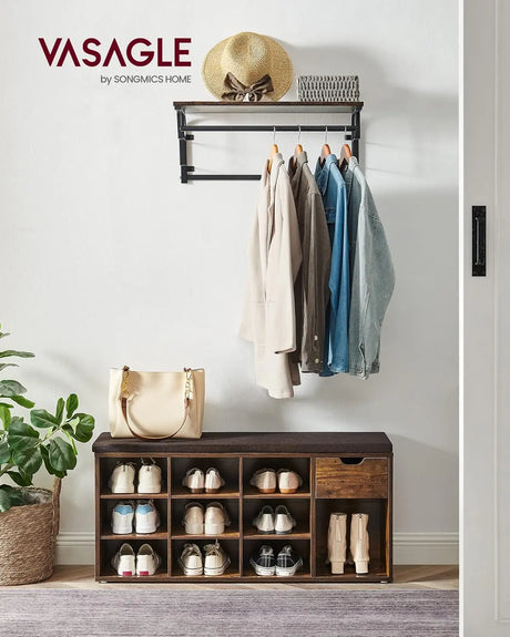 Schuhbank Regal Sitzbank Polster Vintagebraun Braun von Songmics